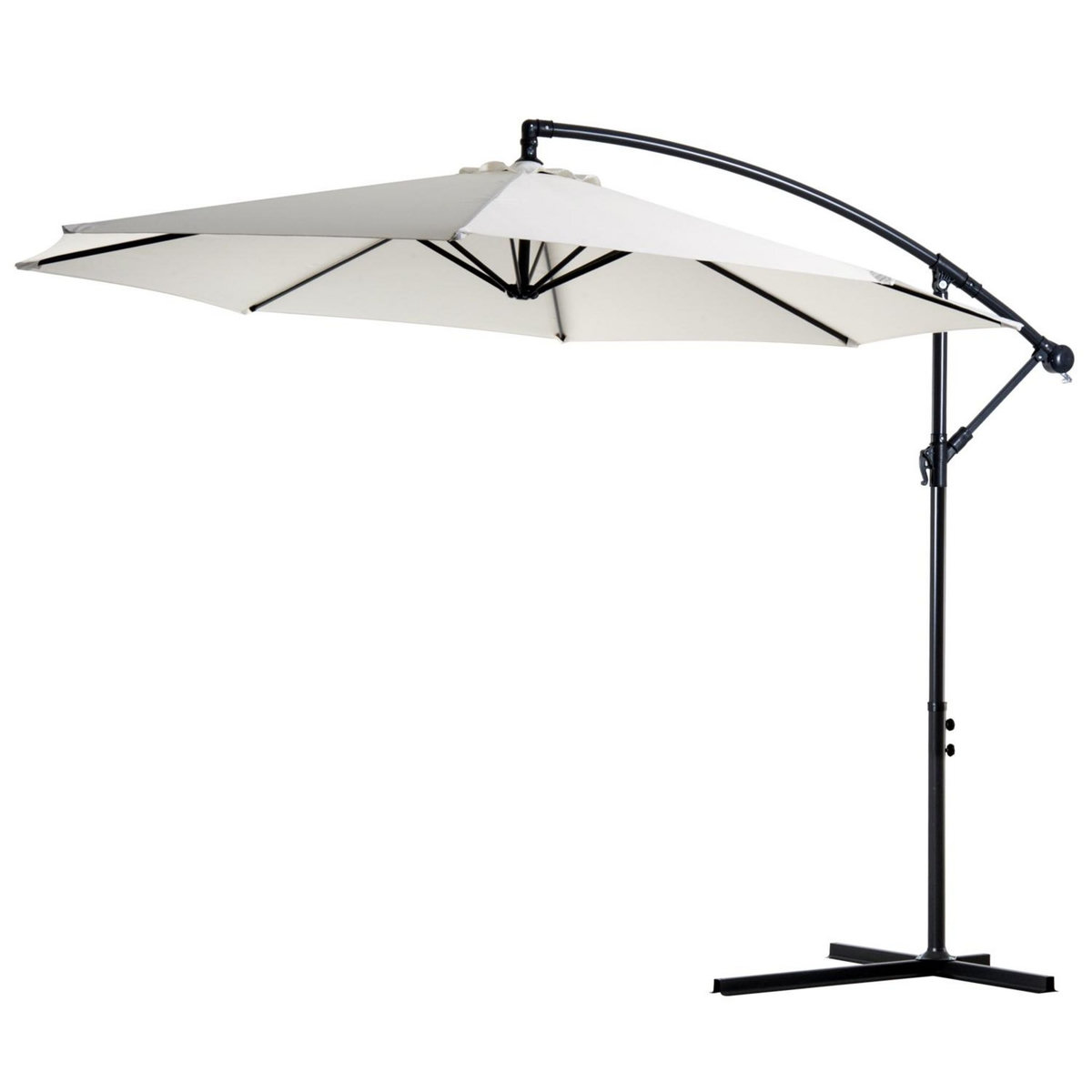 OUTSUNNY Parasol déporté octogonal inclinable manivelle pied acier Ø 3 x 2,5H m crème