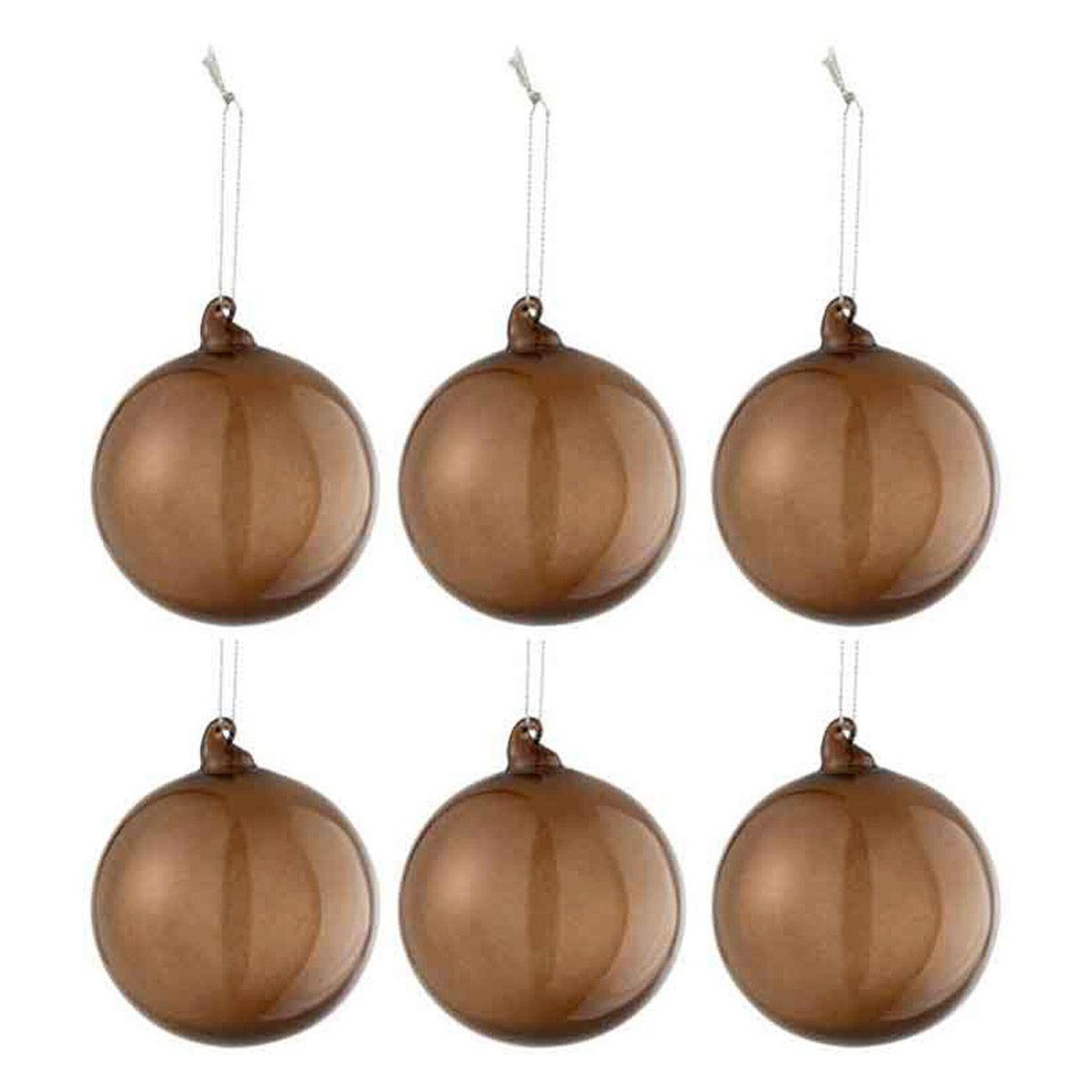 J-LINE Lot de 6 boules de noël  verre épais  8cm marron