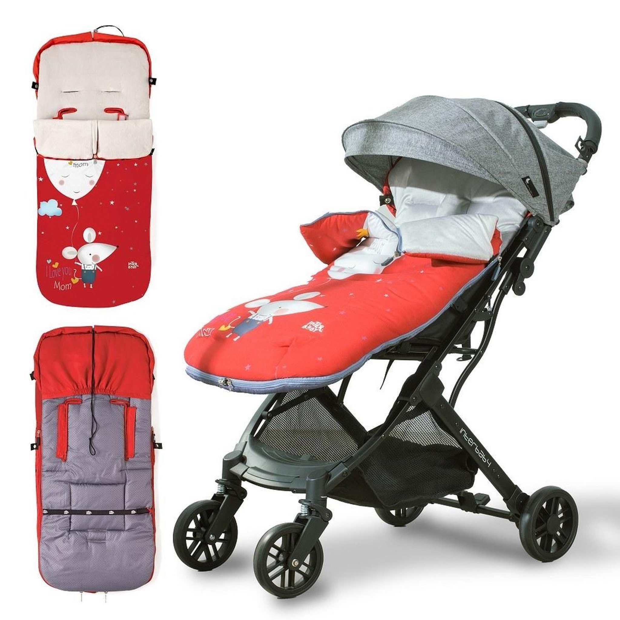 INTERBABY Chancelière universelle - polaire coralline - Petite souris - rouge