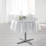 Paris Prix Nappe Ronde Imprimée  Shantung  180cm Blanc