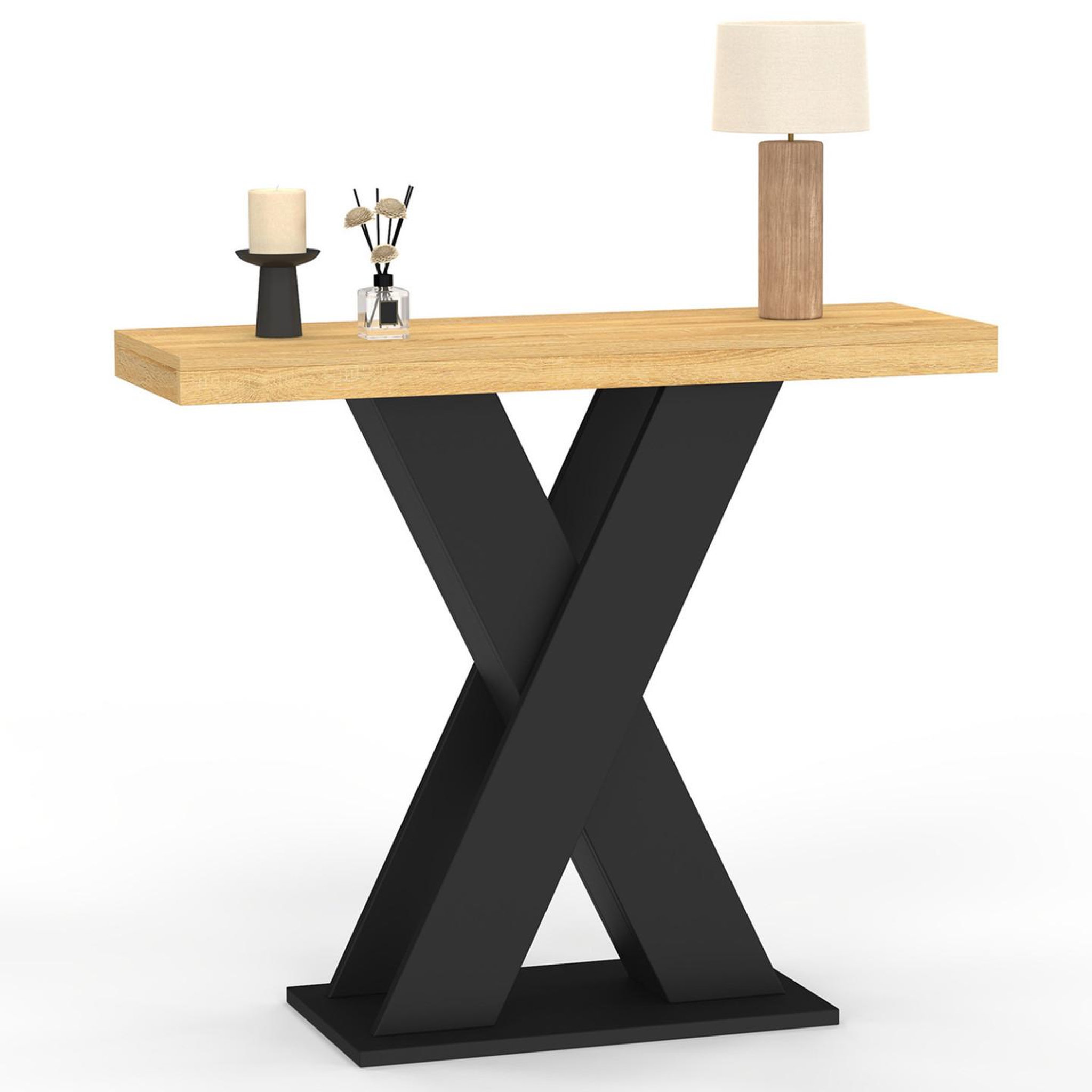 ID MARKET Console alicia plateau bois et pied x noir