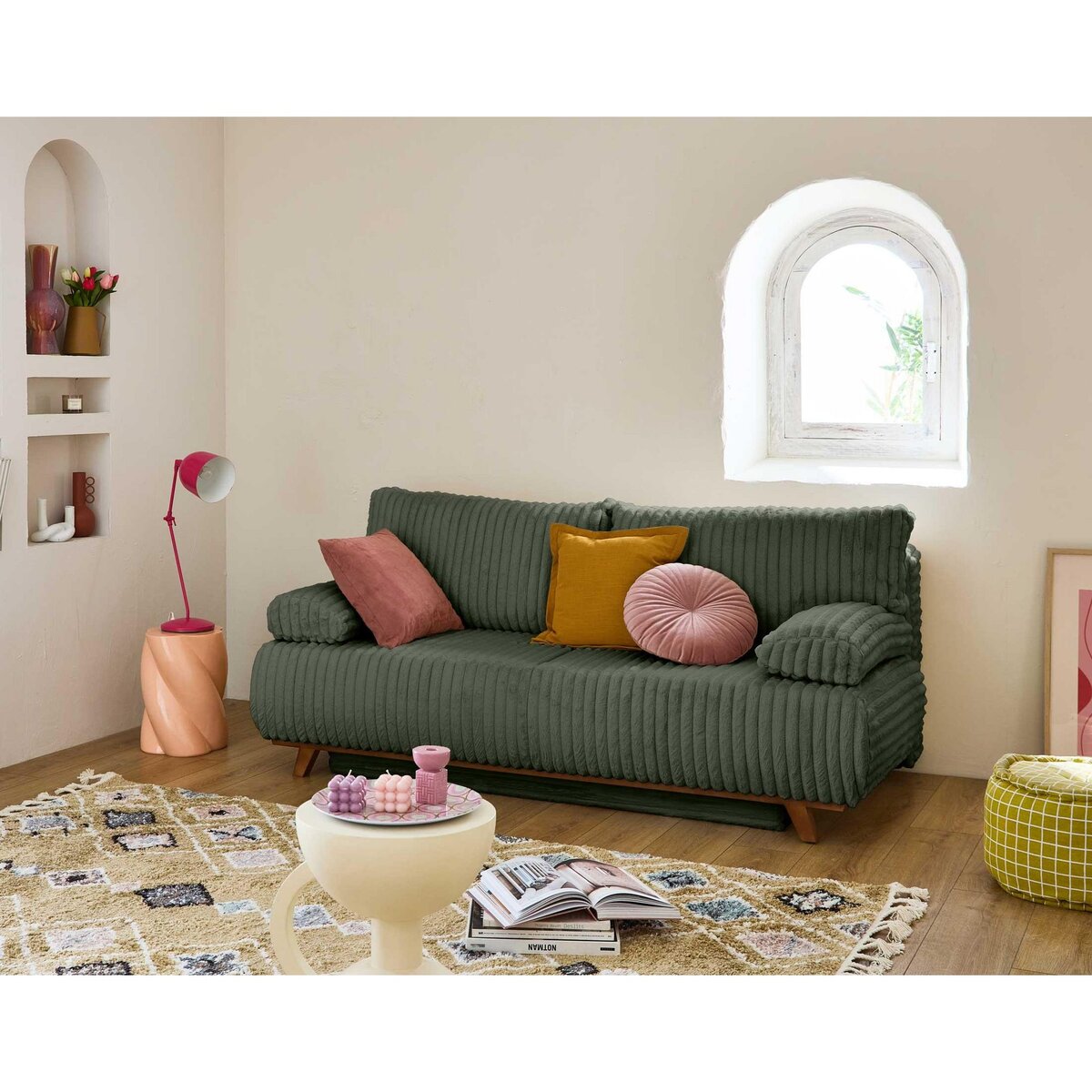 BEST MOBILIER Cristal - canapé 3 places - convertible avec coffre - en fausse fourrure côtelée