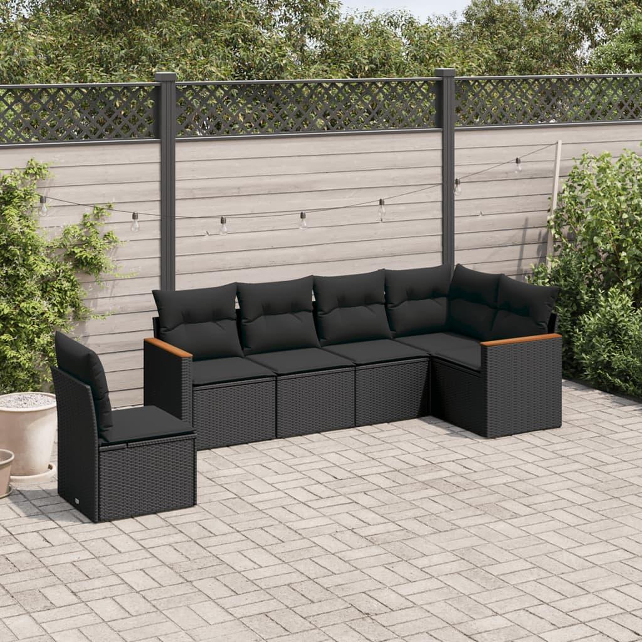 VIDAXL Salon de jardin 6 pcs avec coussins noir resine tressee