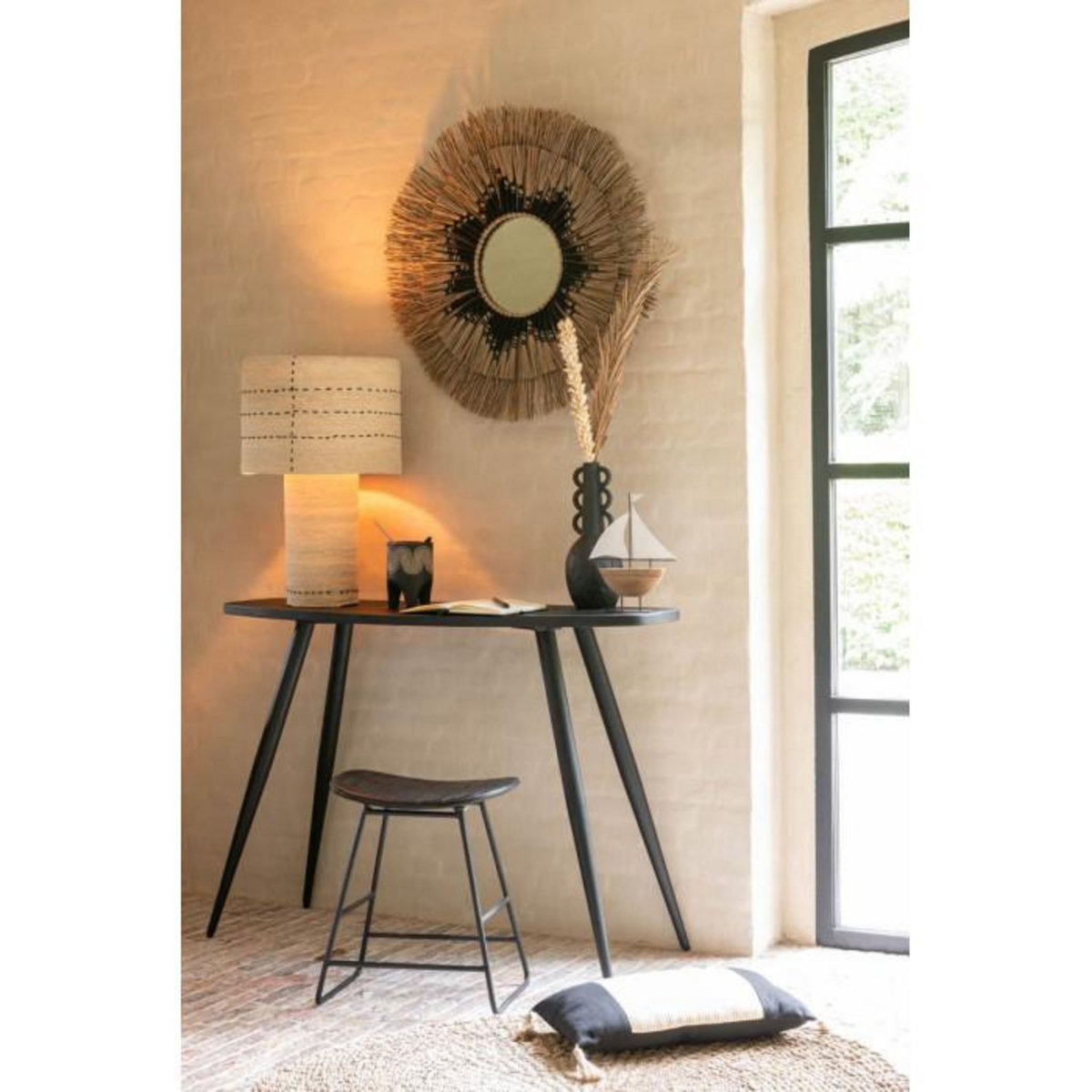 Paris Prix Miroir Mural Déco Paille  Mélissa  75cm Naturel & Noir