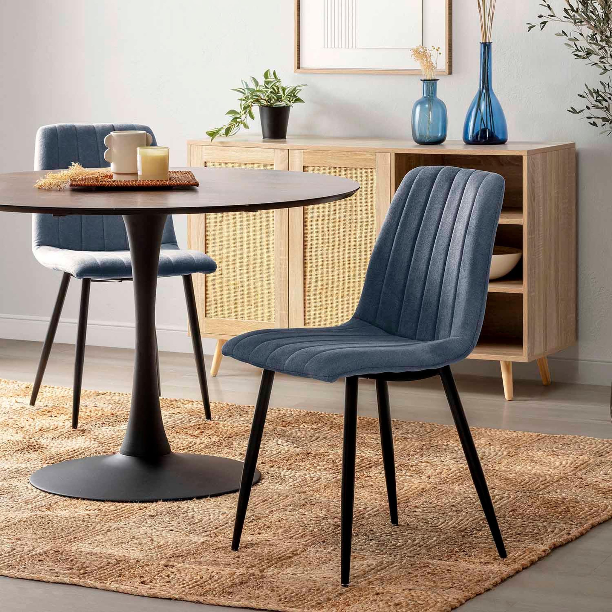 Voir la diapositive 5 : VS VENTA-STOCK Pack 4 chaises Sagi recouvertes de tissu bleu