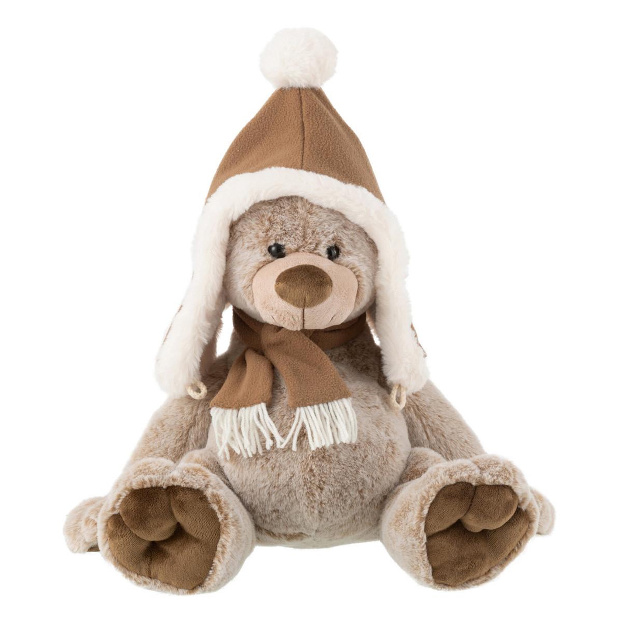 J-LINE Peluche ours  chapeau  38cm marron