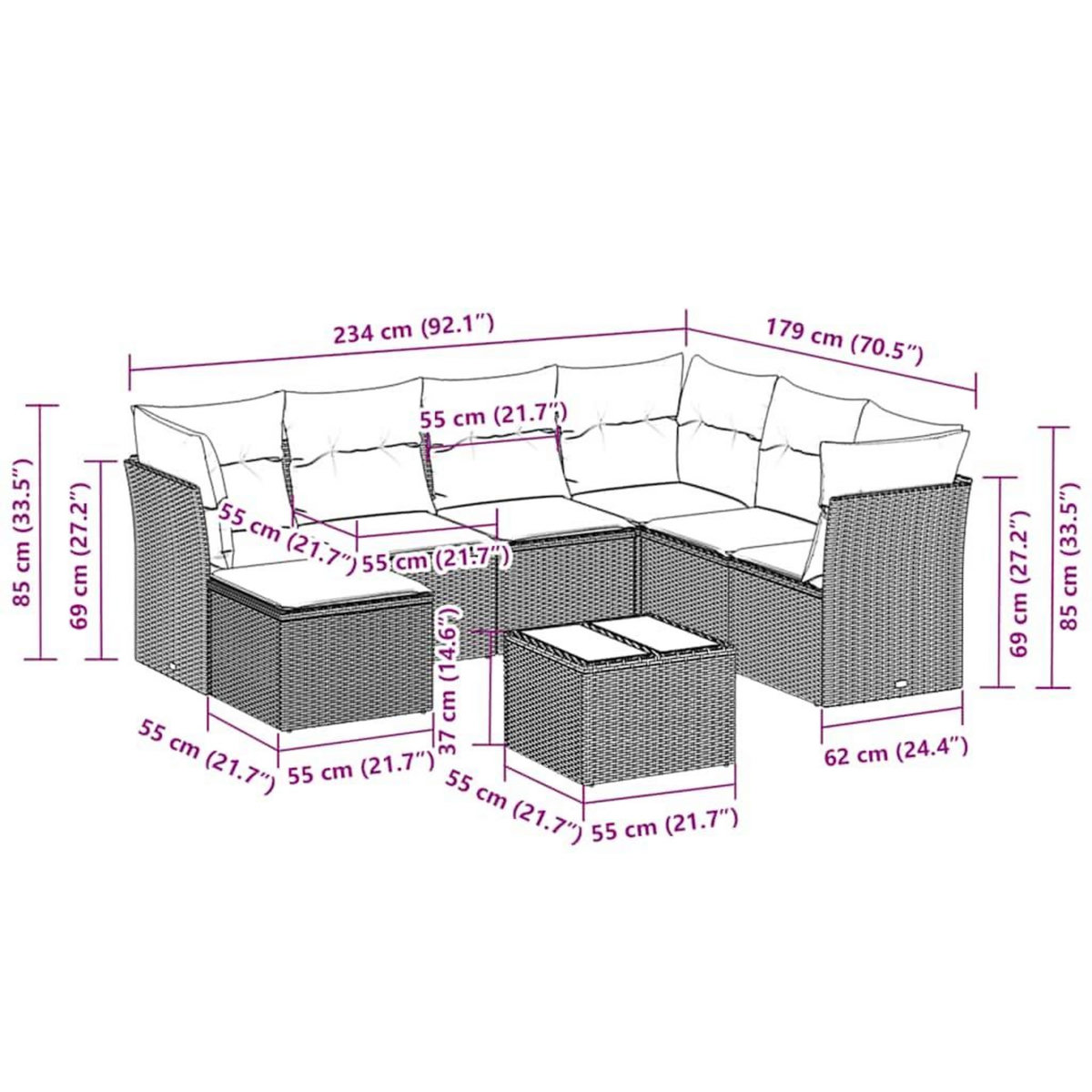 VIDAXL Salon de jardin 8 pcs avec coussins gris clair resine tressee