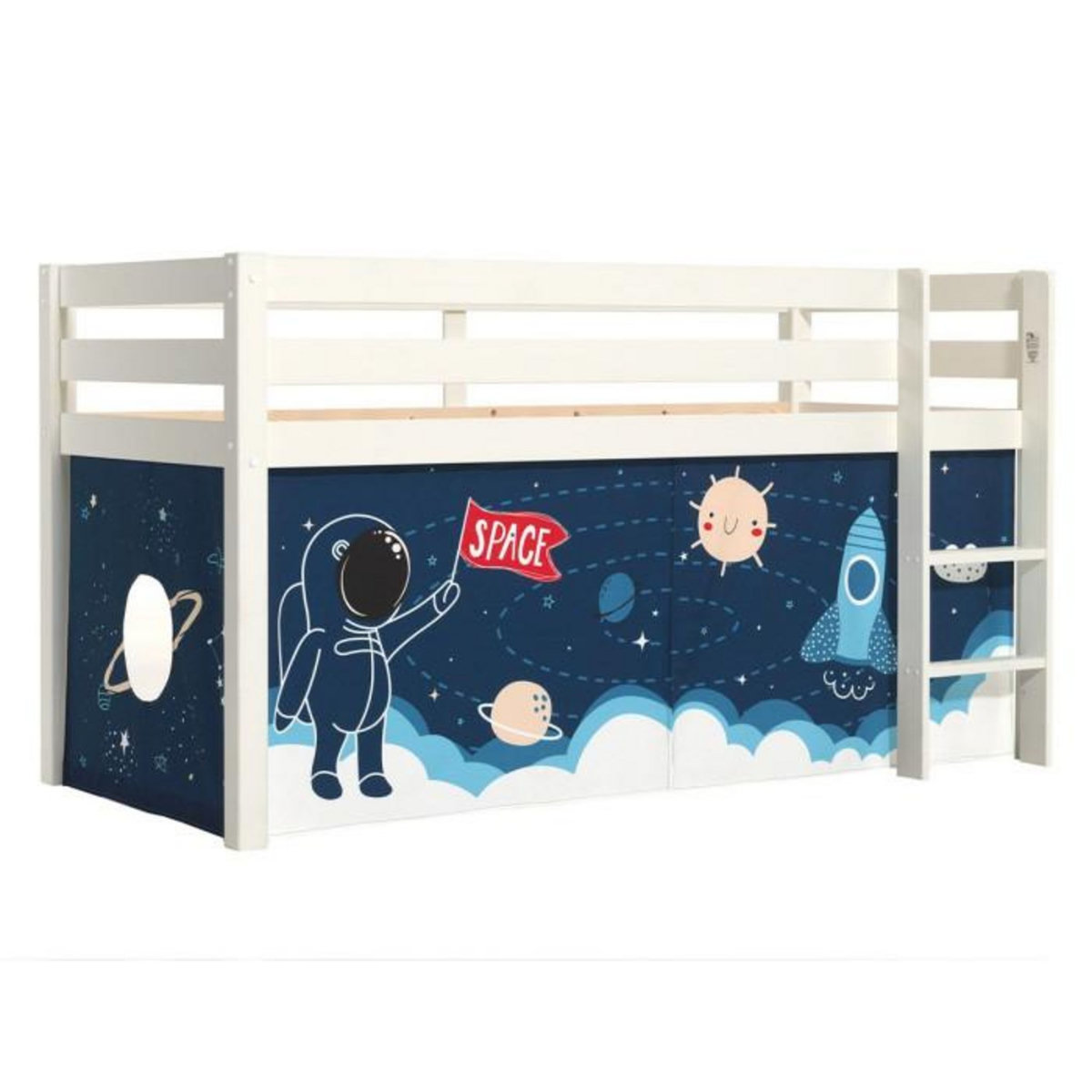 Paris Prix Lit Enfant Surélevé  Pino Space Shuttle  90x200cm Blanc