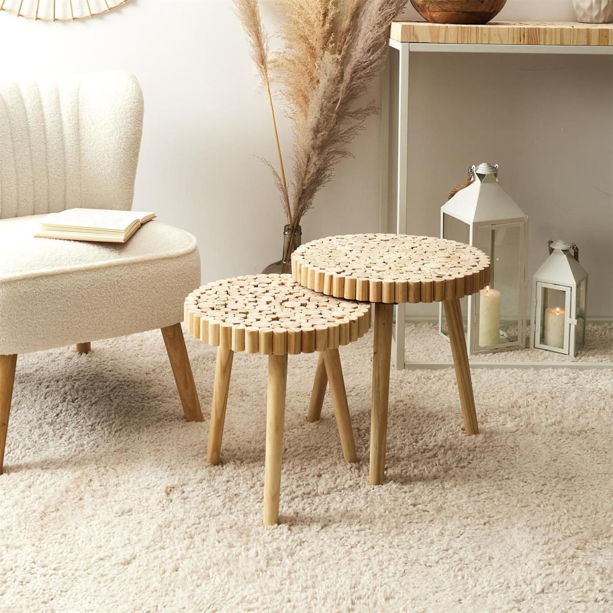 Voir la diapositive 4 : The Home Deco Factory Lot de 2 tables gigognes  rondin  40cm naturel