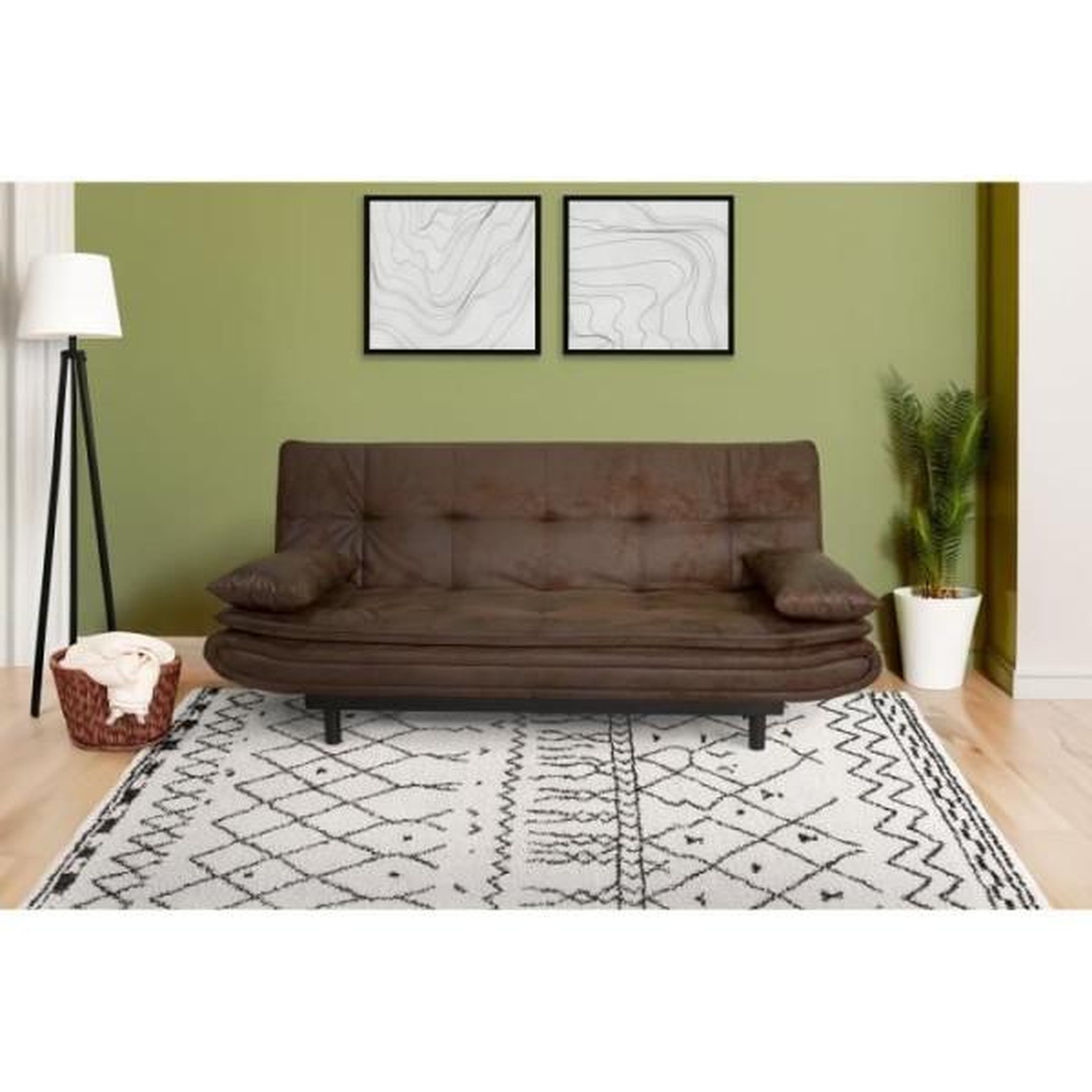 Voir la diapositive 2 : MARKET24 Banquette clic-clac DARIUS - Tissu Marron - L 194 x P 121 x H 83 cm - Fabriqué en Ukraine