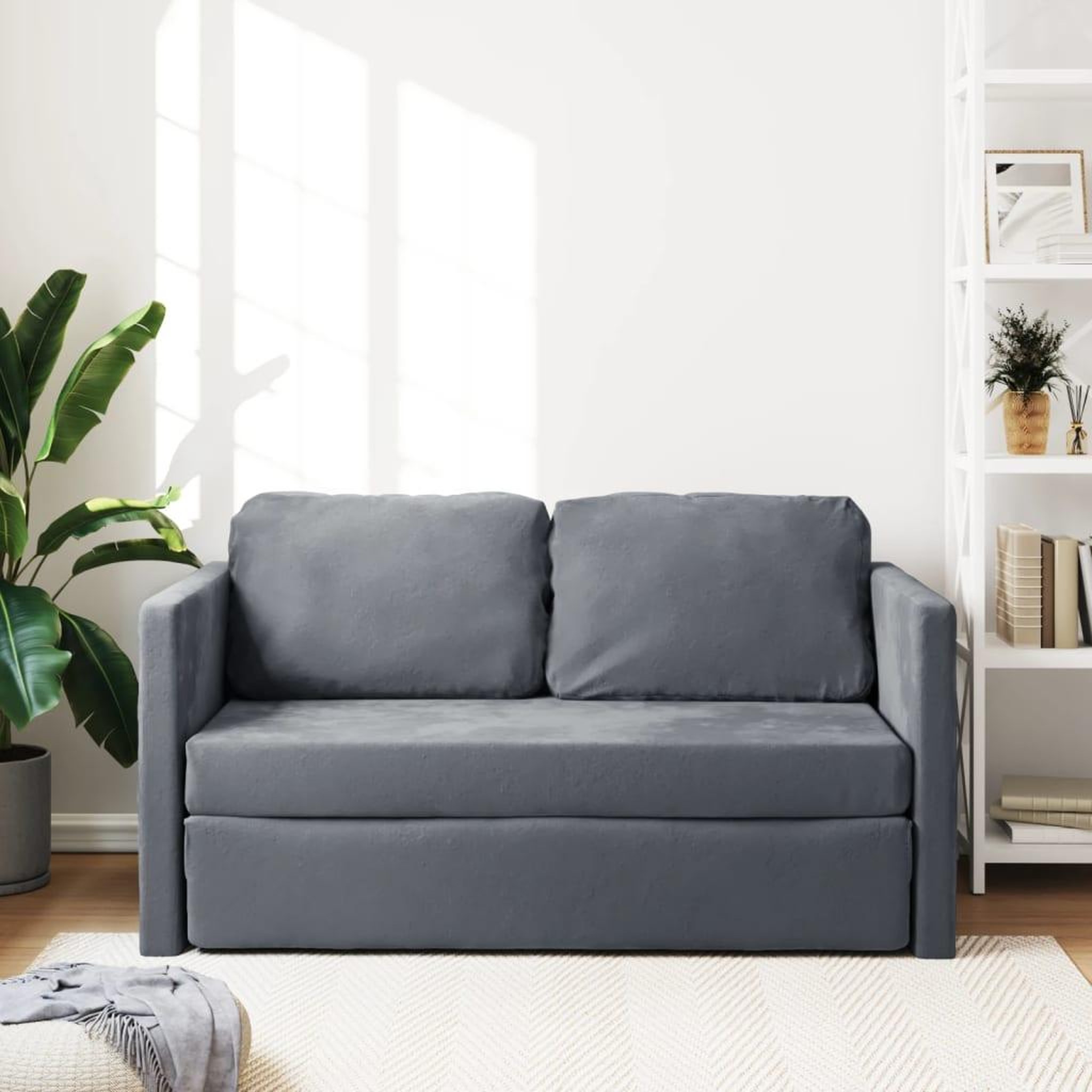 Voir la diapositive 3 : VIDAXL Canape-lit 2 en 1 gris fonce 122x204x55 cm velours