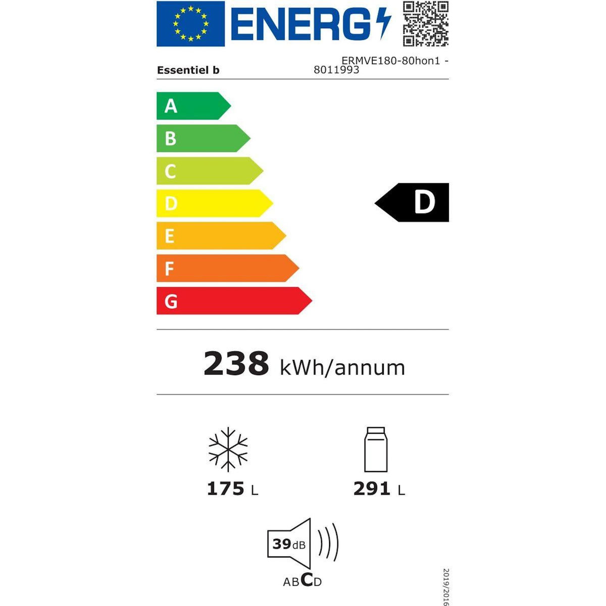 ESSENTIEL B Réfrigérateur multi portes ERMVE180-80hon1