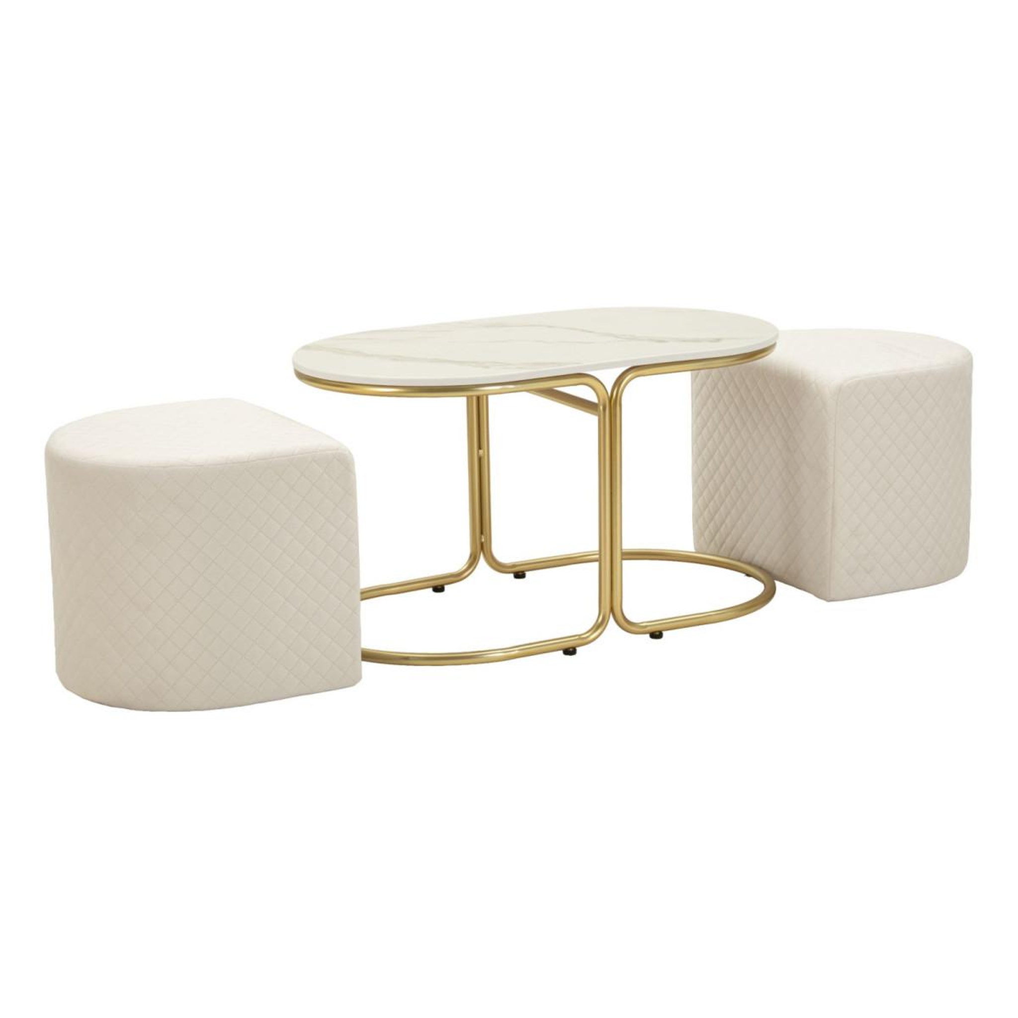 Paris Prix Table basse avec 2 poufs  relax  79cm blanc & or