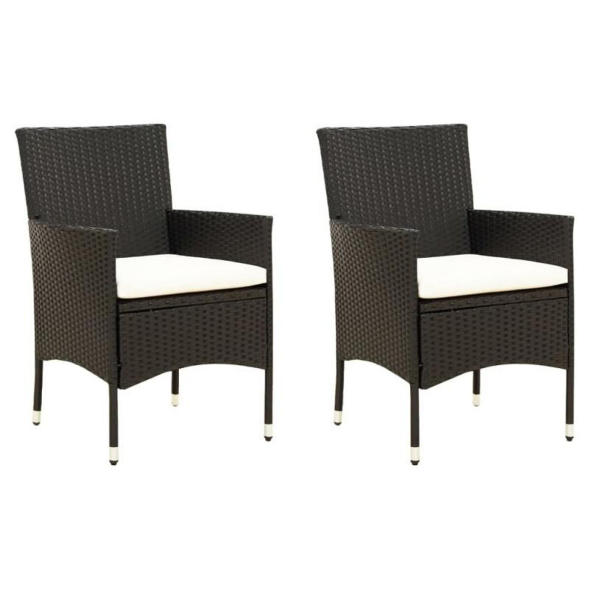 VIDAXL Chaises de jardin lot de 2 avec coussins Résine tressée Noir