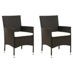 VIDAXL Chaises de jardin lot de 2 avec coussins Résine tressée Noir