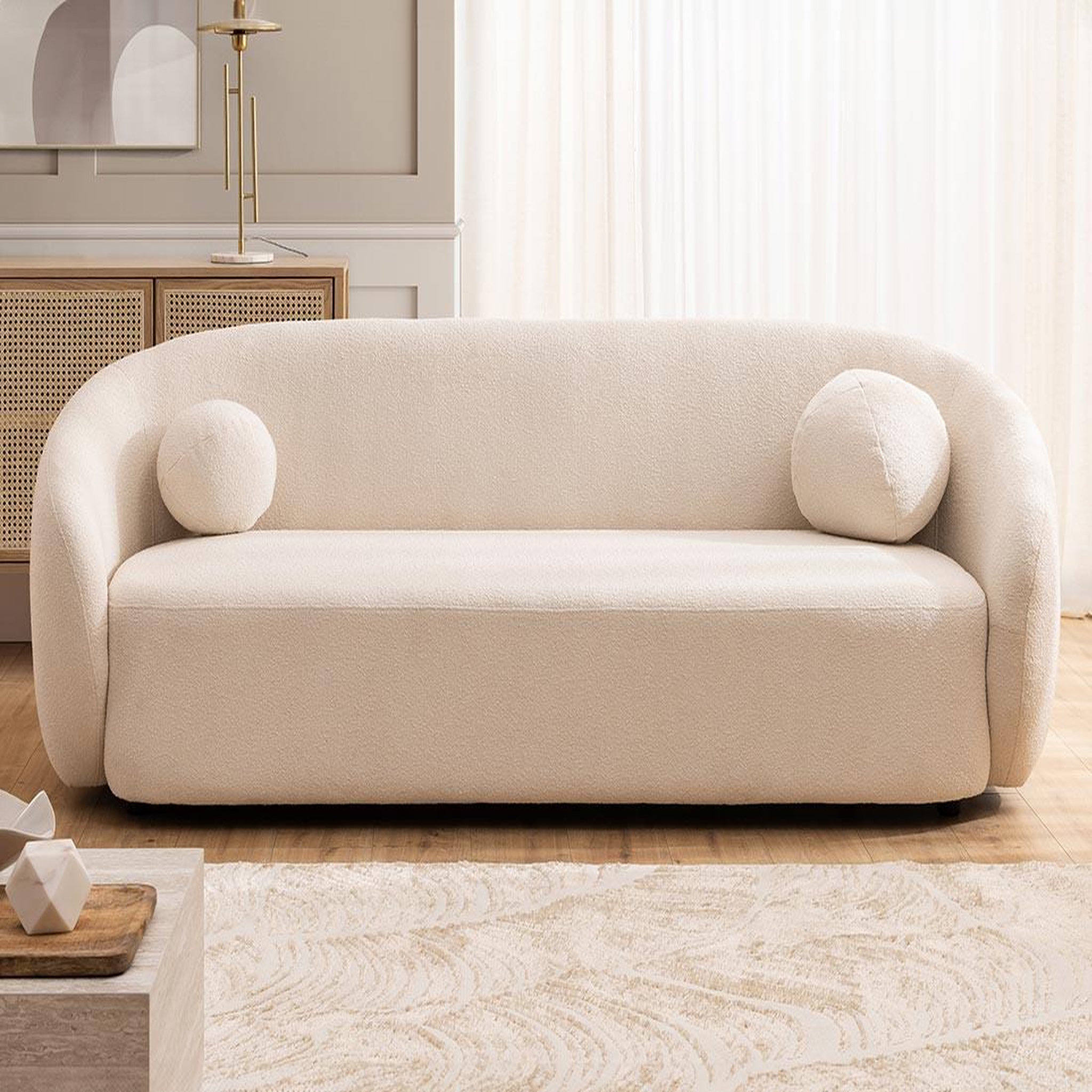 Voir la diapositive 5 : BEST MOBILIER Flore - canapé droit 3 places en tissu bouclette