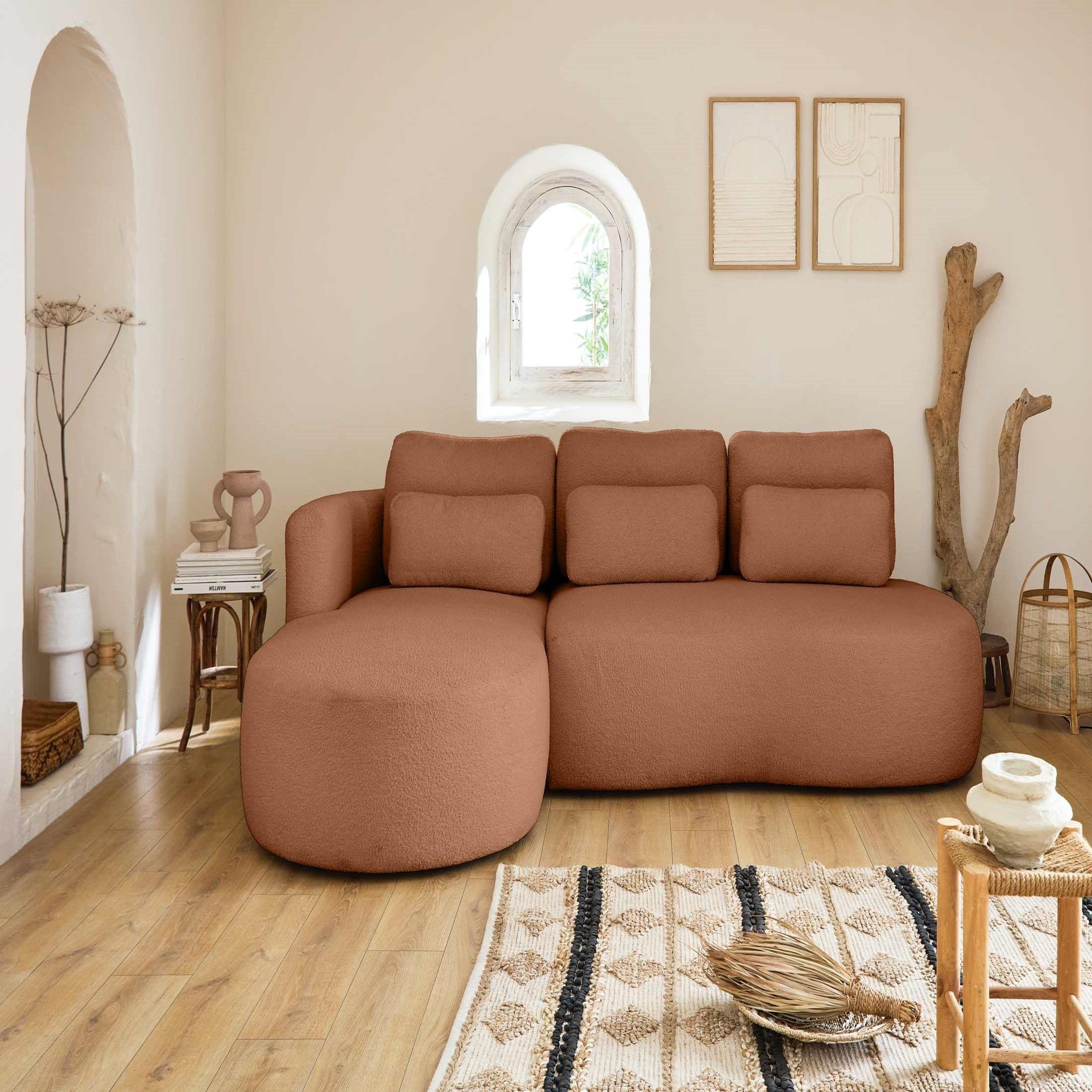 Voir la diapositive 6 : BEST MOBILIER Mahina - canapé d'angle gauche - 4 places - convertible avec coffre - en tissu bouclette