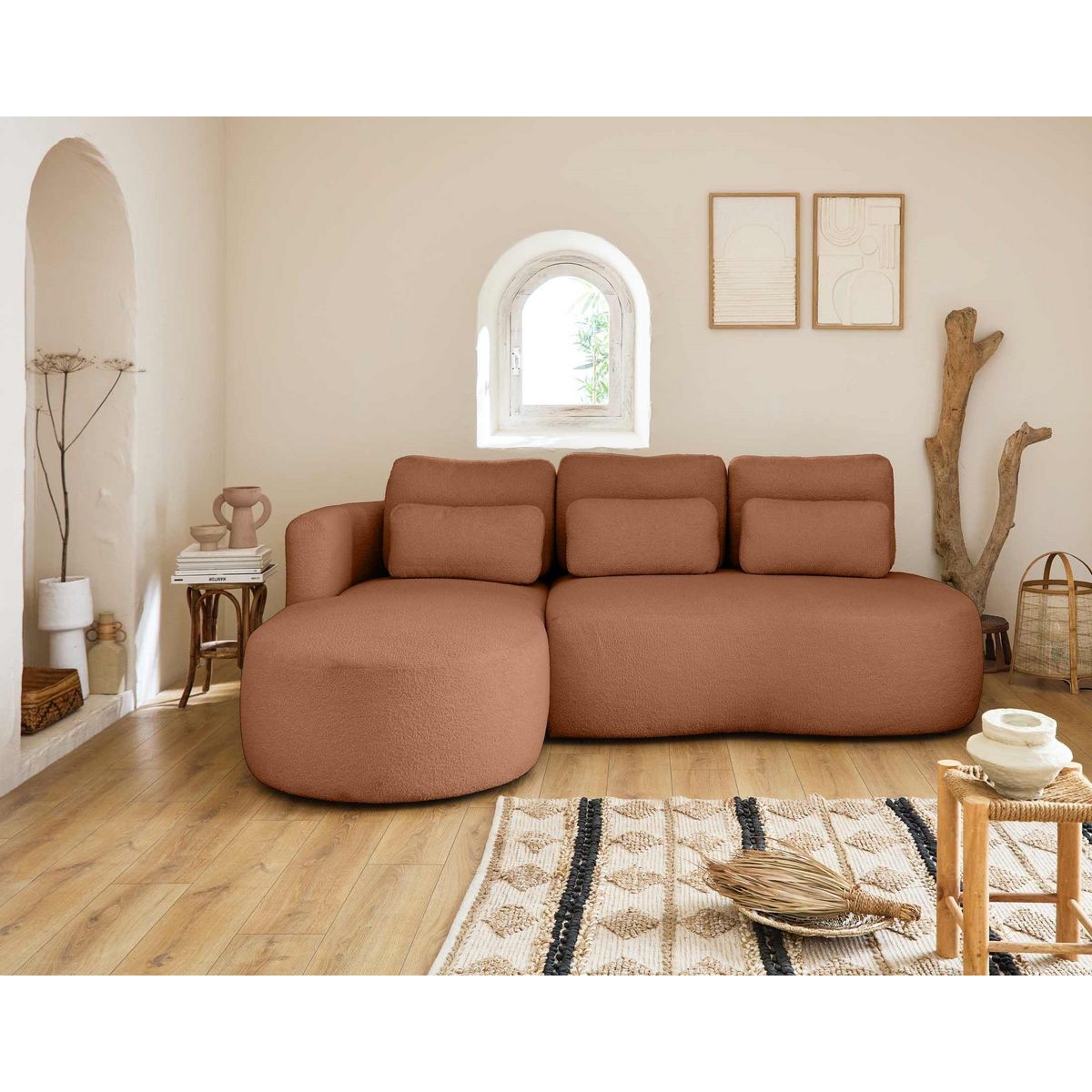 LISA DESIGN Mahina - canapé d'angle gauche - 4 places - convertible avec coffre - en tissu bouclette