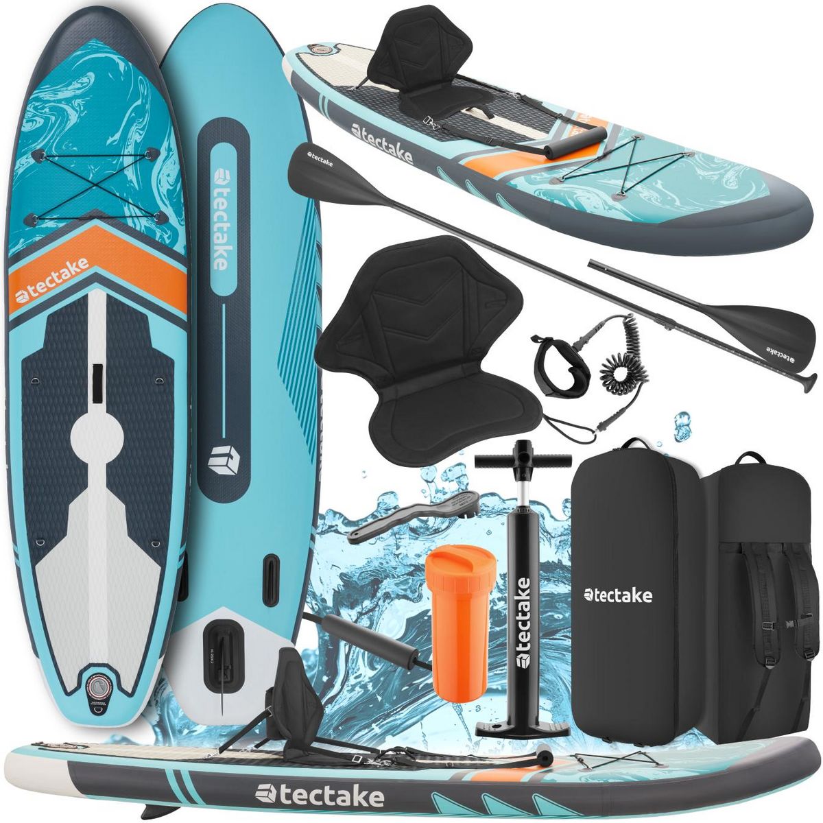 tectake Planche de stand-up paddle 2-en-1 en matériau Drop-Stitch turquoise/orange