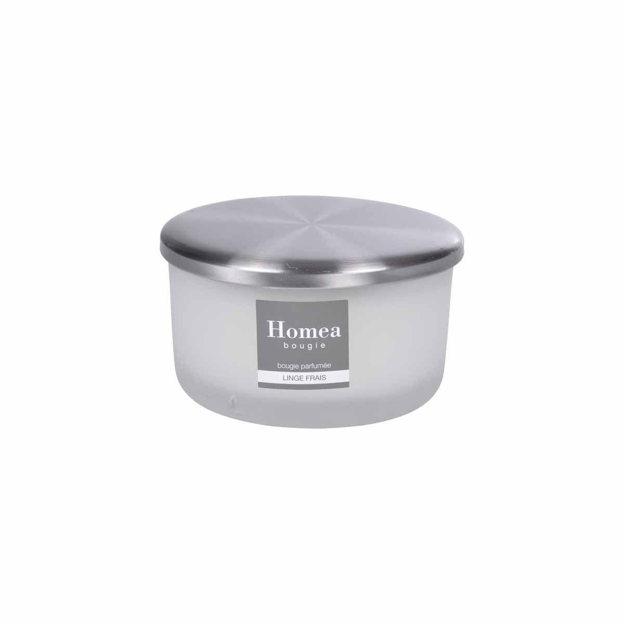 Voir la diapositive 2 : HOMEA Bougie parfumée verrine  tropical fresh  13cm linge frais