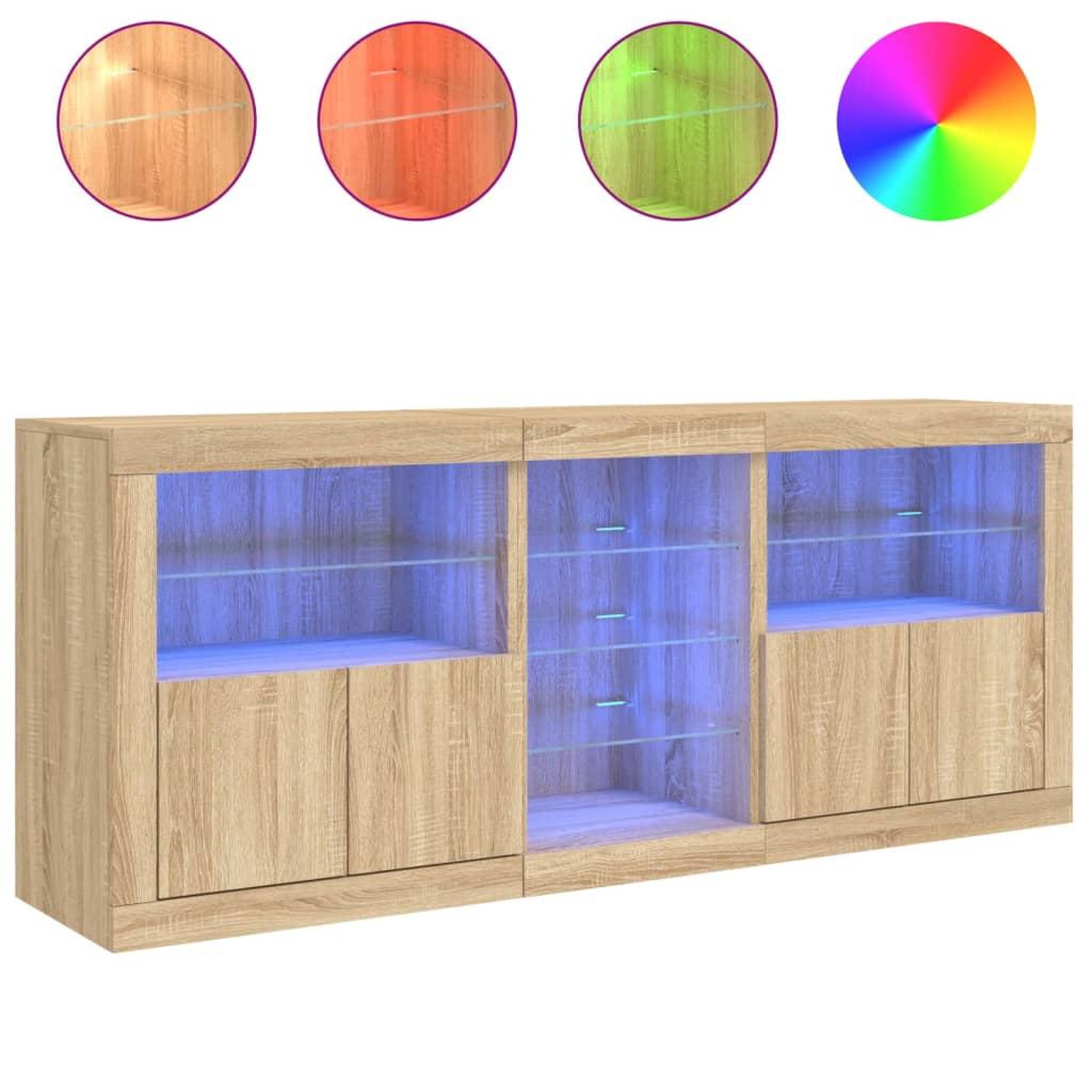 Voir la diapositive 5 : VIDAXL Buffet avec lumieres LED chene sonoma 162x37x67 cm