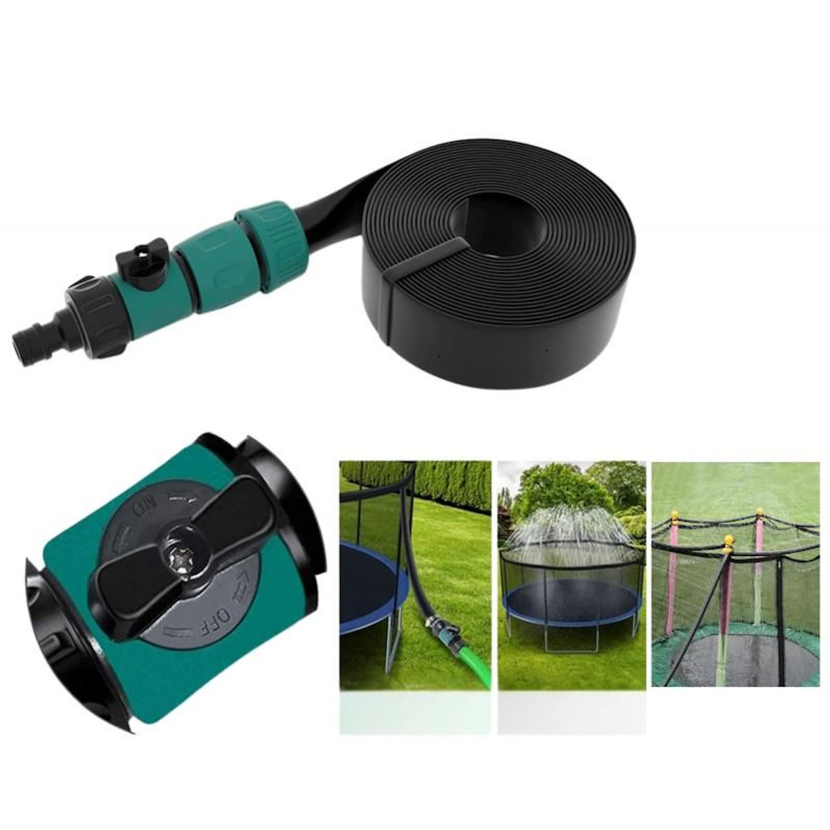 JUMP4FUN Trampoline 8Ft ø244cm noire - tuyeau arrosage et bâche de protection