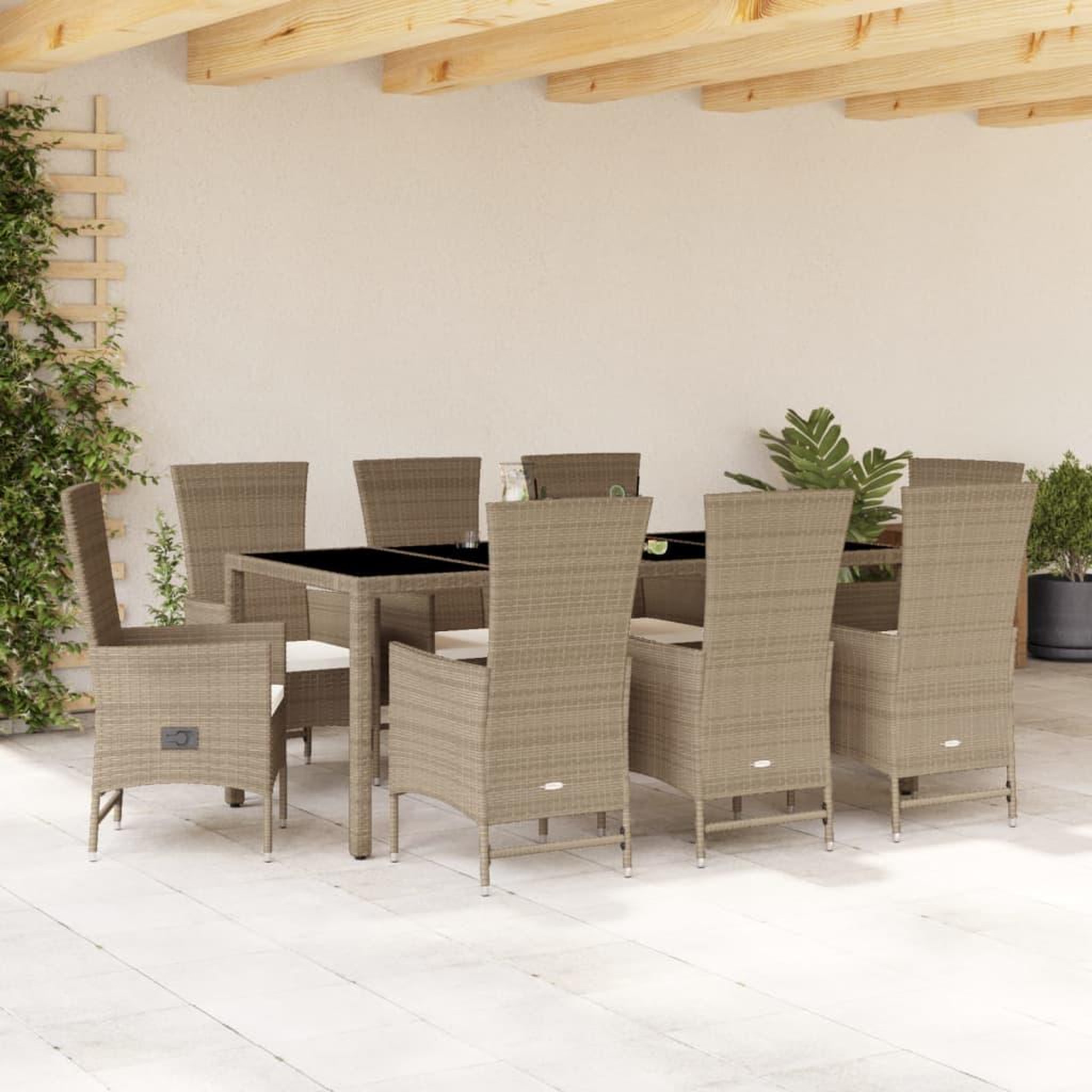 VIDAXL Ensemble a manger de jardin et coussins 9 pcs beige Poly rotin