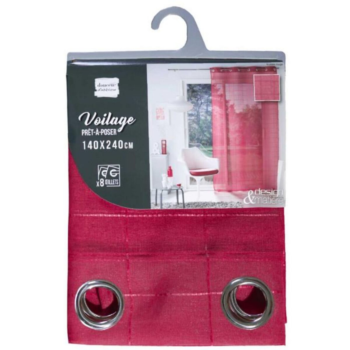 Paris Prix Rideau Voilage à Œillets  Eulalie  140x240cm Rouge
