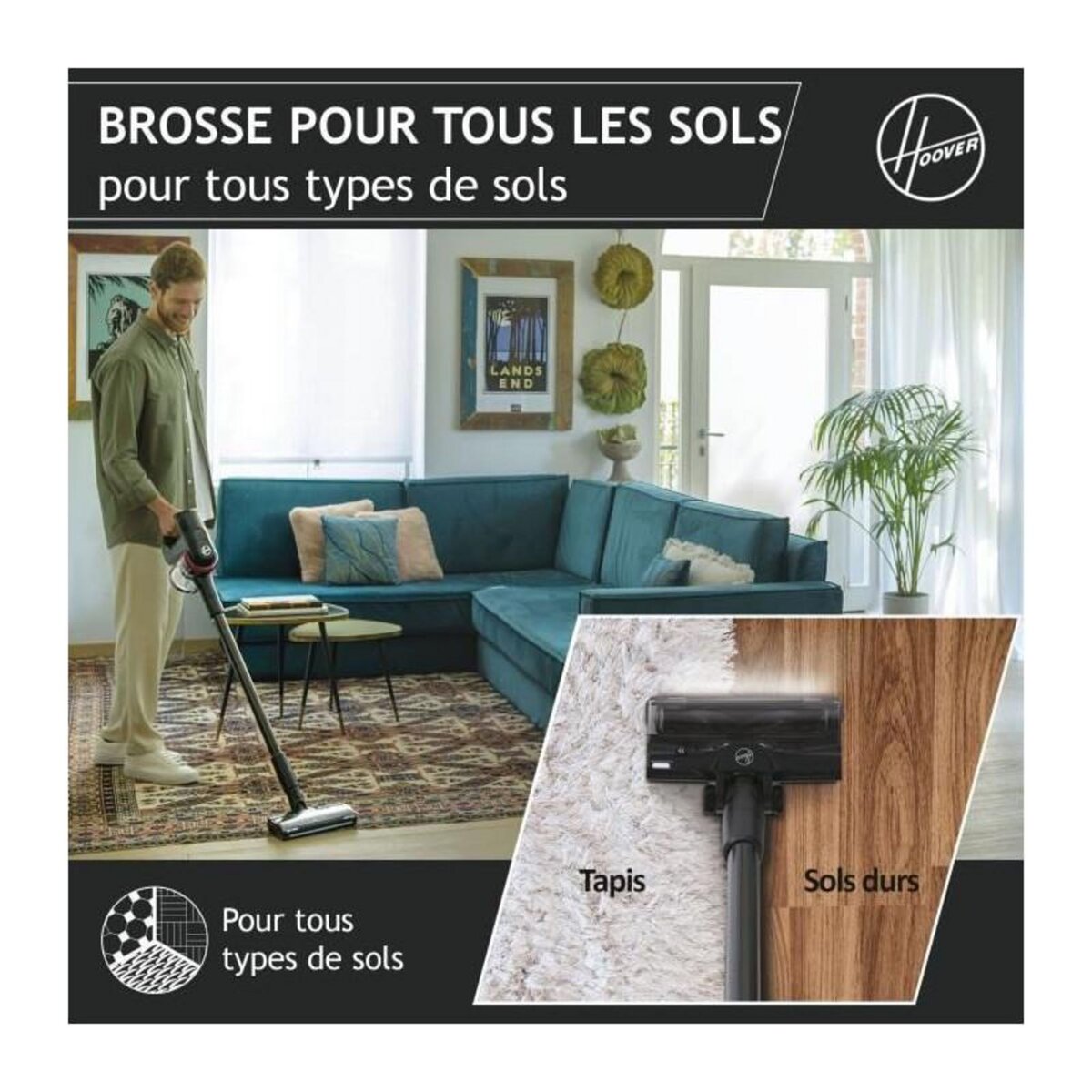 HOOVER Aspirateur Balai sans Fil - HOOVER HF410H - 190 W - Autonomie : 30 min - 0,7 L