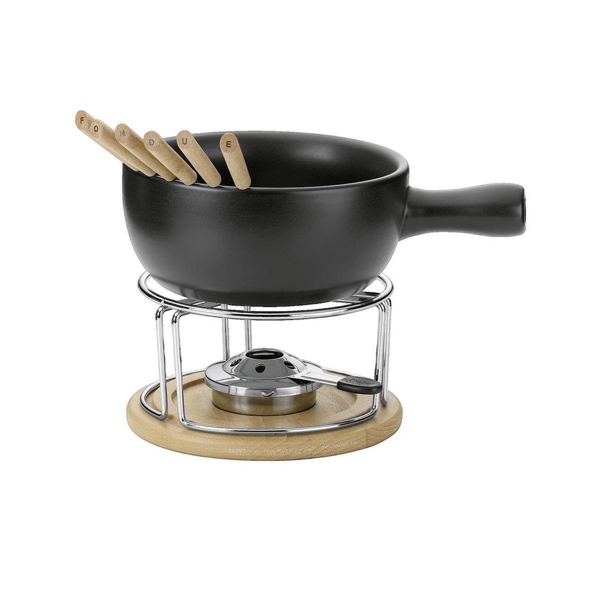 Kela Ensemble à Fondue Kela Natura 10 Pièces Caquelon en Céramique Noir 6 Personnes