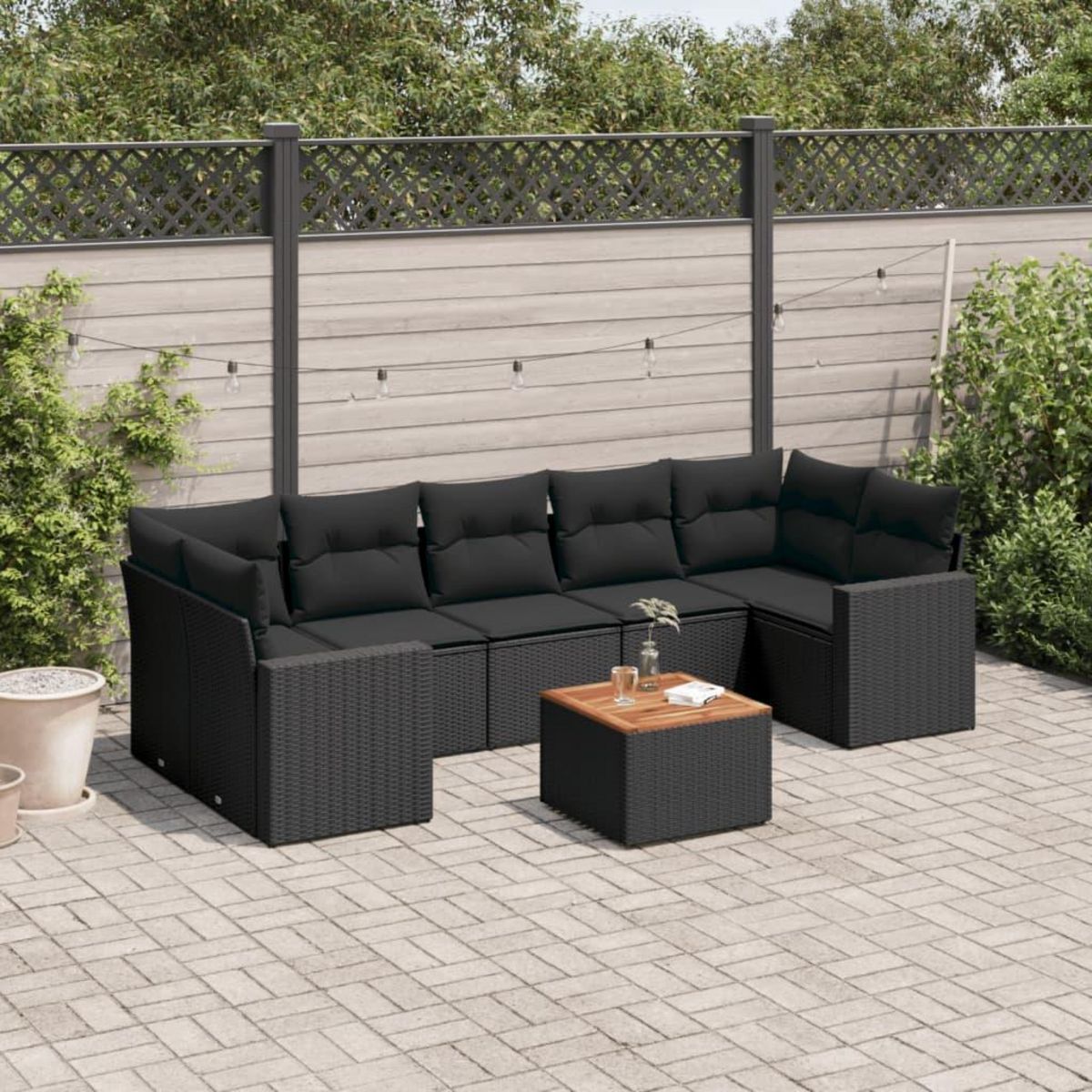 VIDAXL Salon de jardin 8 pcs avec coussins noir resine tressee
