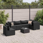 VIDAXL Salon de jardin 7 pcs avec coussins Noir Resine tressee