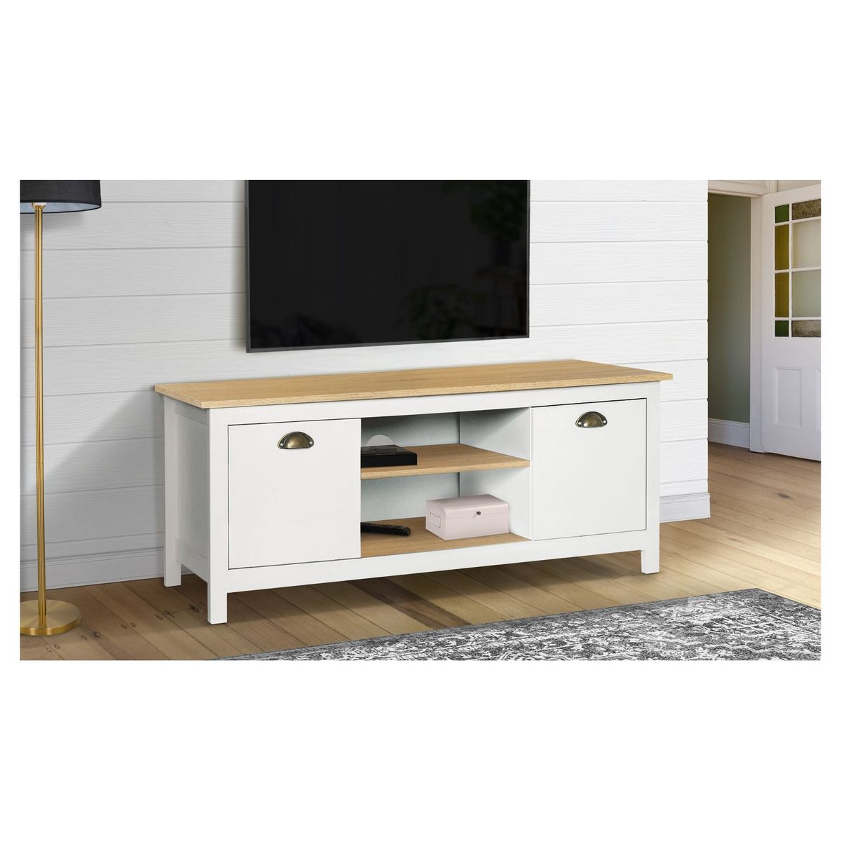 Meuble TV 2 portes 2 niches L113 cm NINA