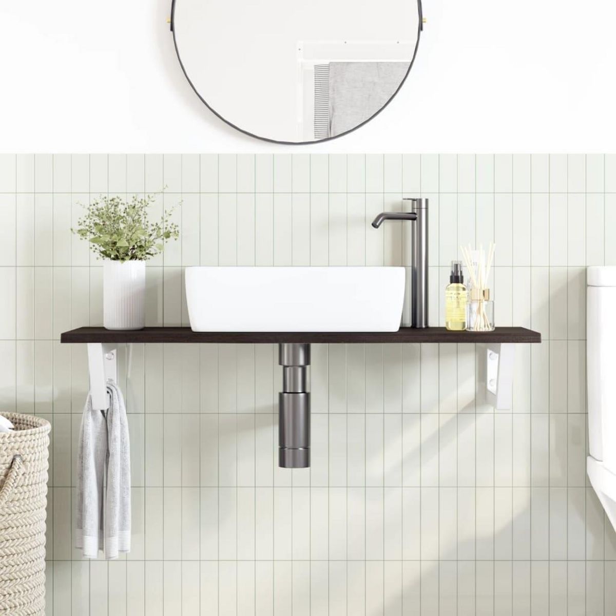 VIDAXL Etagere de vasque murale acier et bois de chene massif