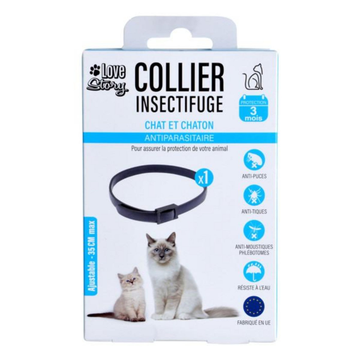 Paris Prix Collier Insectifuge pour Chat  3 Mois  35cm Noir