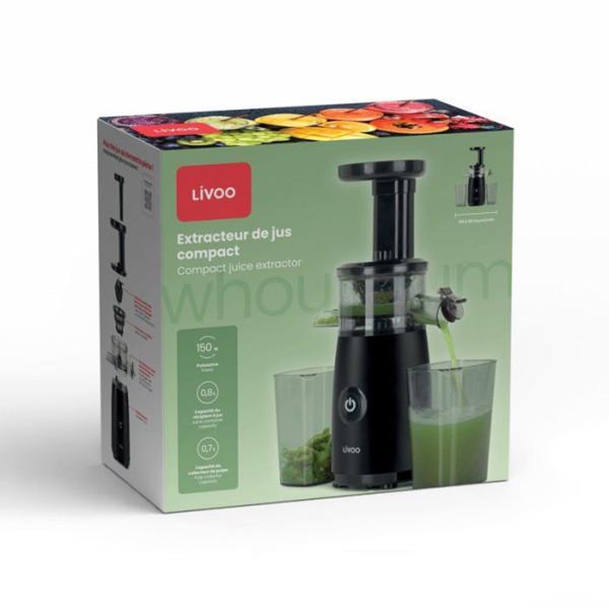 Voir la diapositive 6 : LIVOO Extracteur de jus compact 0.8l 150w noir - dod215n