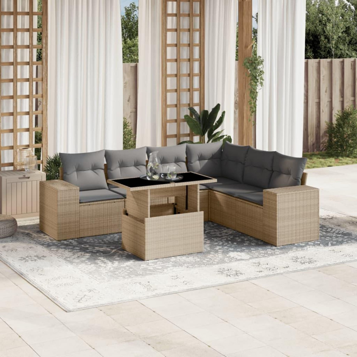 VIDAXL Salon de jardin avec coussins 7 pcs beige resine tressee