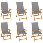 VIDAXL Chaises de jardin lot de 6 avec coussins gris Bois teck massif
