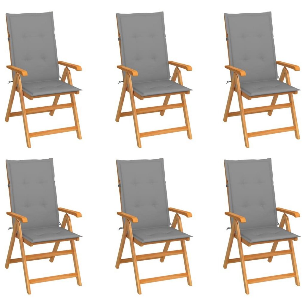 VIDAXL Chaises de jardin lot de 6 avec coussins gris Bois teck massif