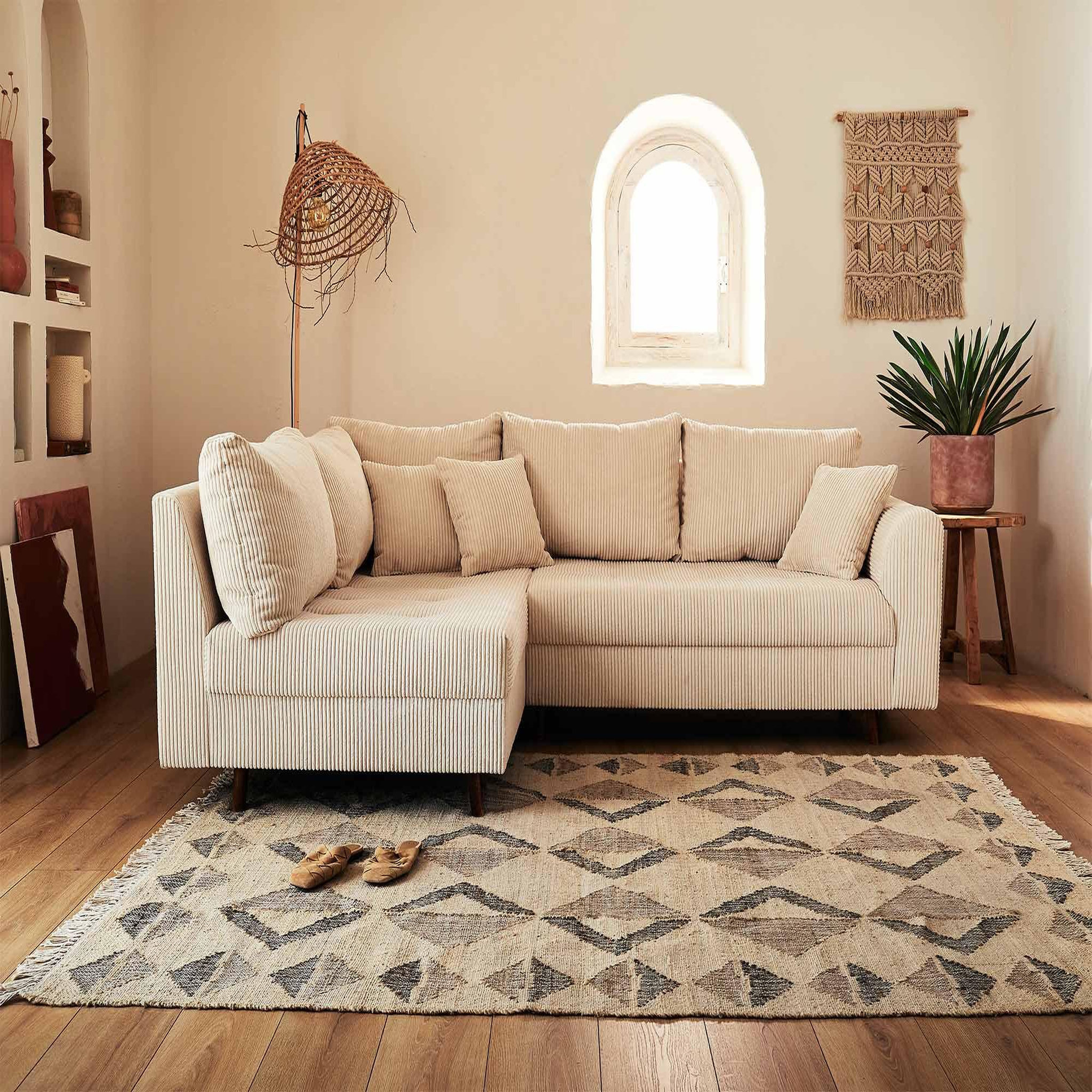 LISA DESIGN Rune - canapé d'angle gauche - 4 places - en velours côtelé. Coloris disponibles : Gris, Beige, Bleu, Vert, Orange