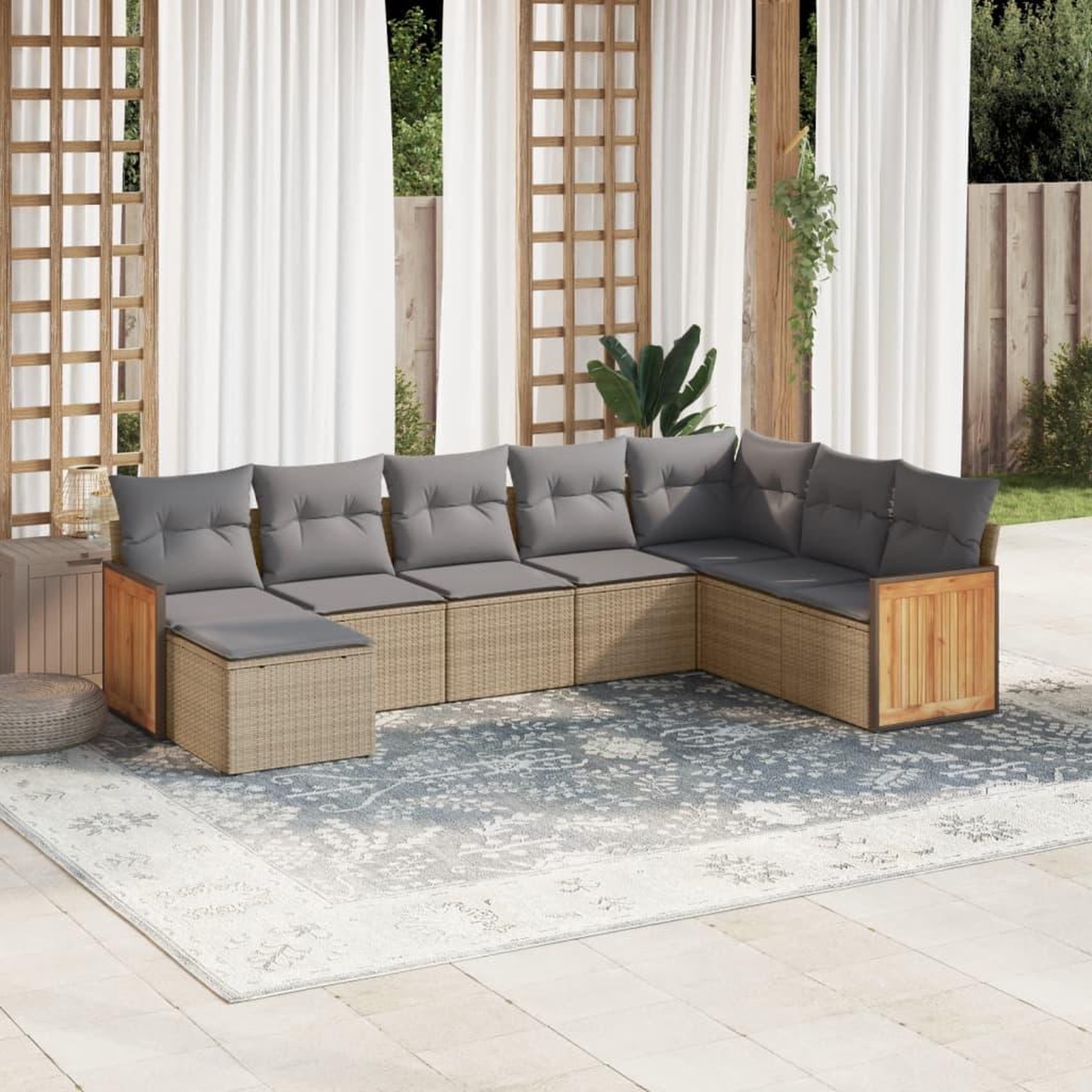 VIDAXL Salon de jardin avec coussins 8 pcs beige resine tressee