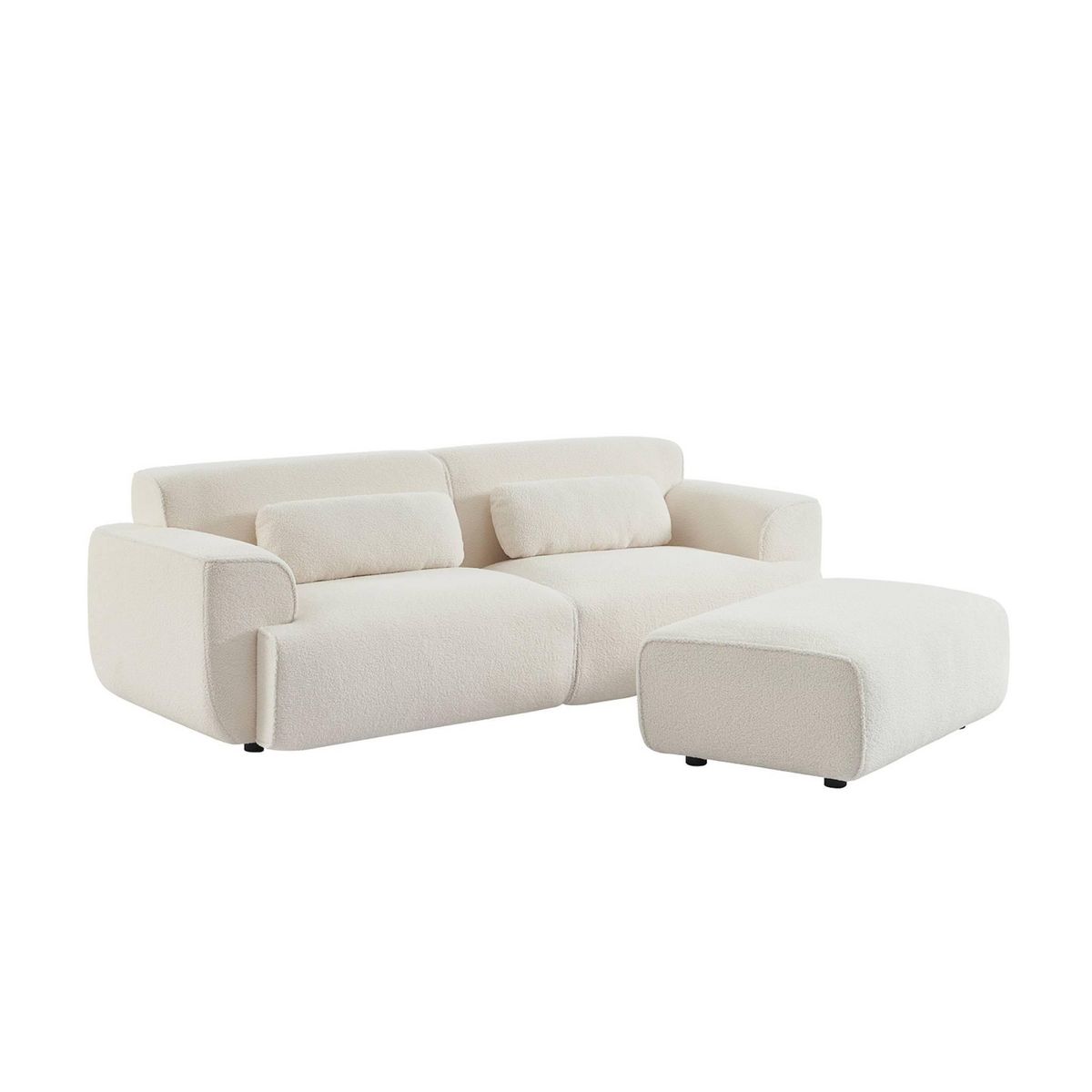SWEEEK Pouf. module pour canapé. repose-pieds pour canapé 3 places en bouclette blanche. L 102 x P 70 x H 41cm - Wallas
