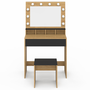 Voir la diapositive 3 : ID MARKET Coiffeuse ZELIA hêtre et noir miroir LED avec 4 niches, 1 tiroir et tabouret