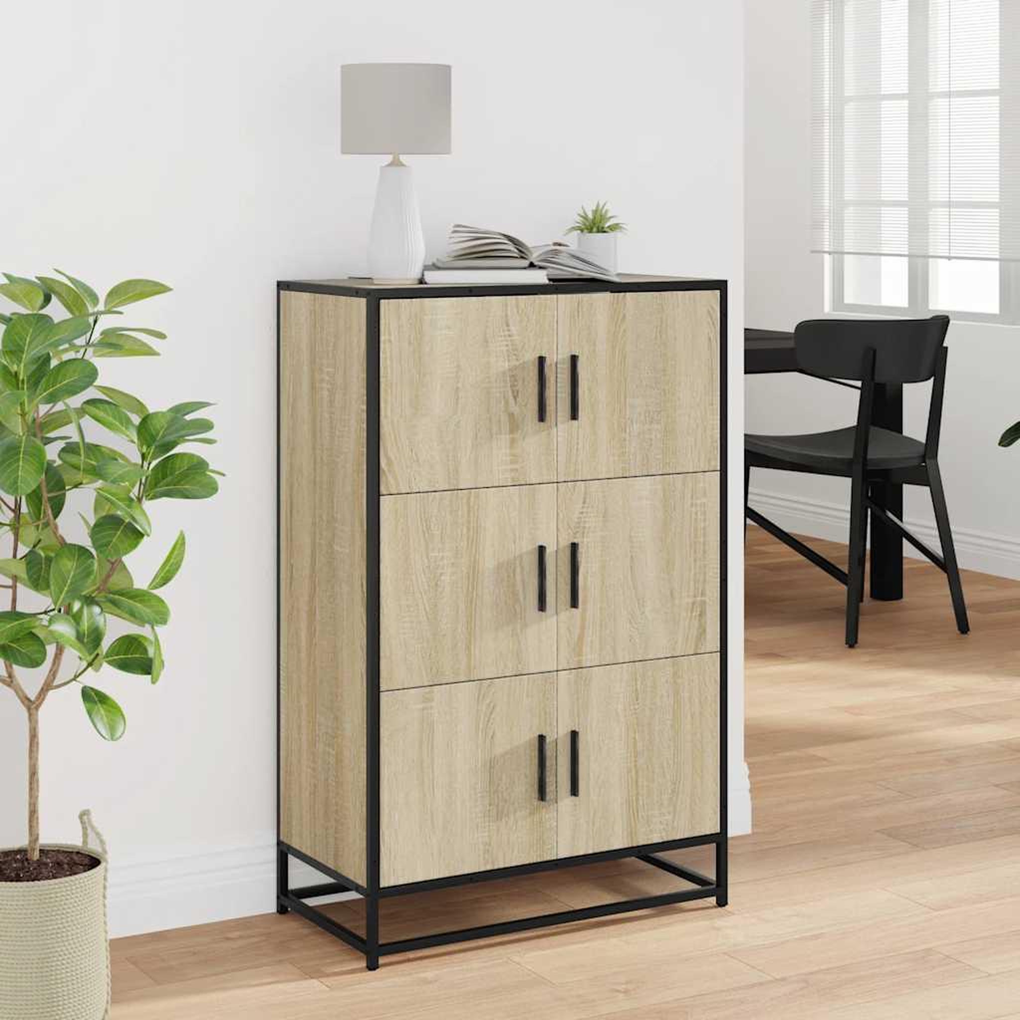 Voir la diapositive 3 : VIDAXL Buffet haut chene sonoma 68x35x106,5 cm bois ingenierie metal