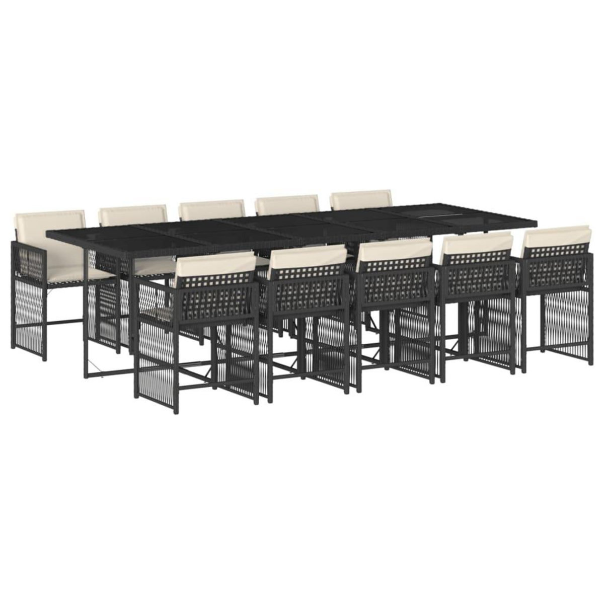 VIDAXL Ensemble a manger de jardin 11 pcs coussins noir resine tressee