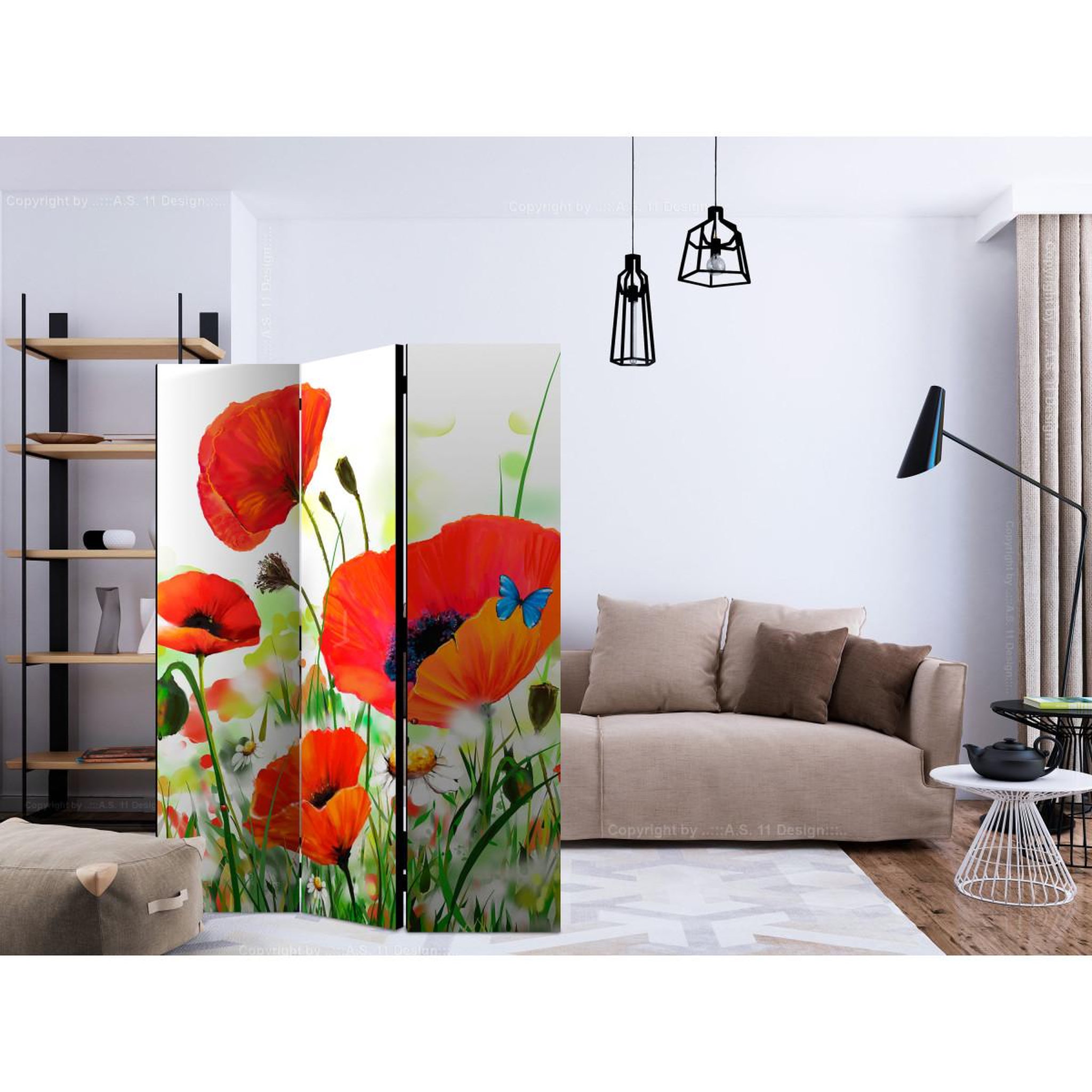 Voir la diapositive 2 : Paris Prix Paravent 3 volets  country poppies  135x172cm
