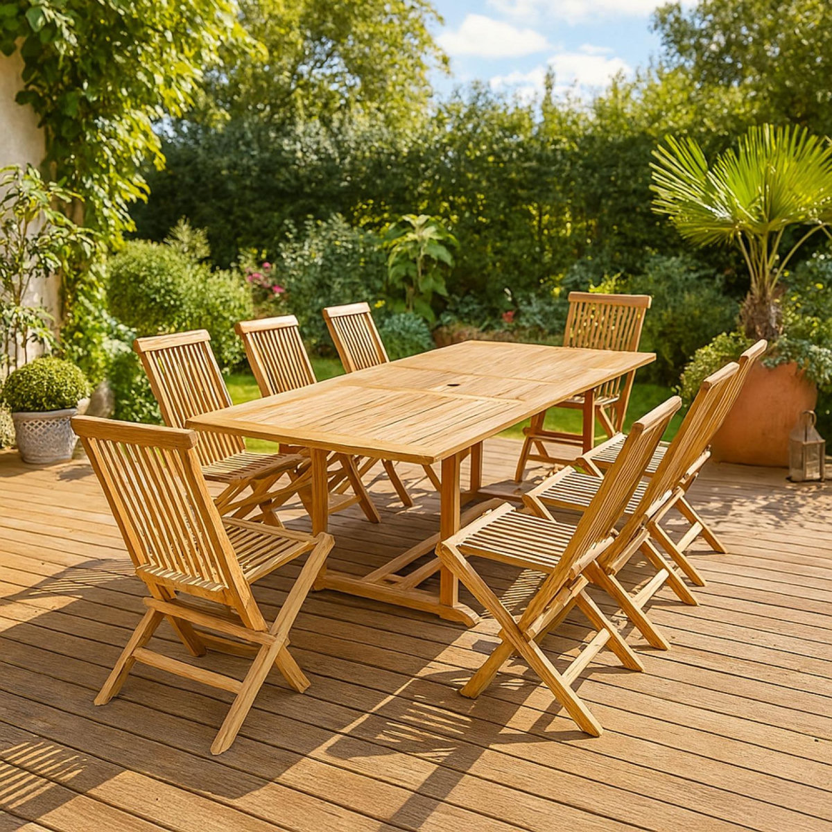 CONCEPT USINE Salon de jardin en teck massif 8-10 personnes rectangulaire 8 chaises KAJANG