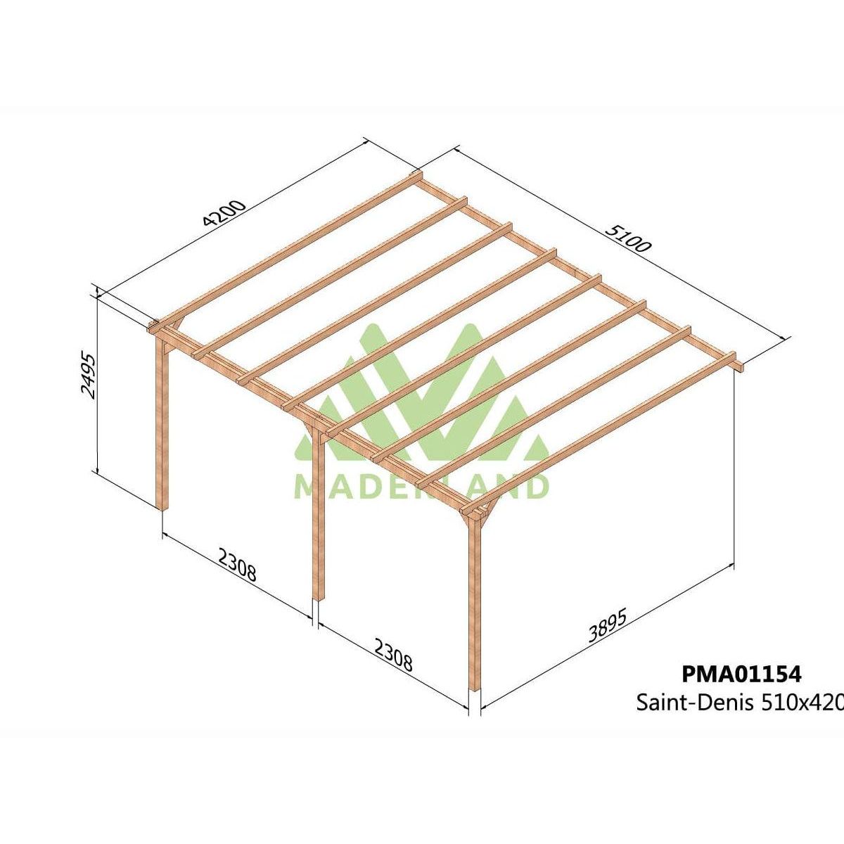 JARDIDECO Pergola adossée en bois massif Saint-Denis 510 x 420 cm - Maderland