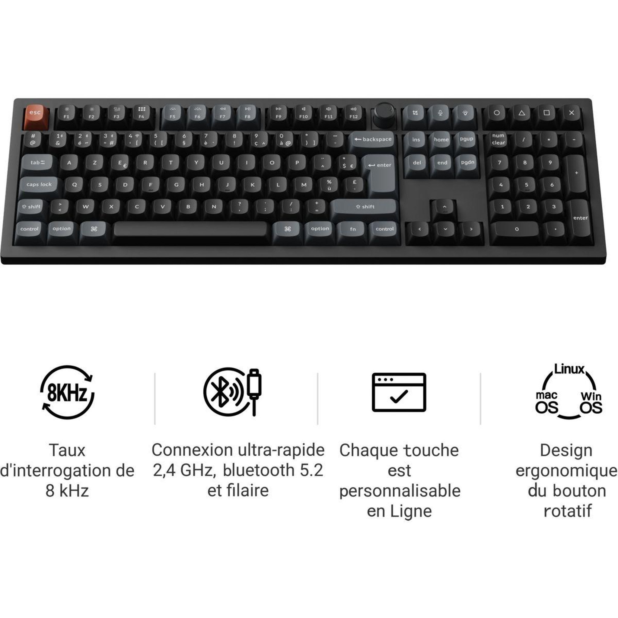 KEYCHRON Clavier gamer sans fil V6 Ultra 8K Swappable RGB Backlight