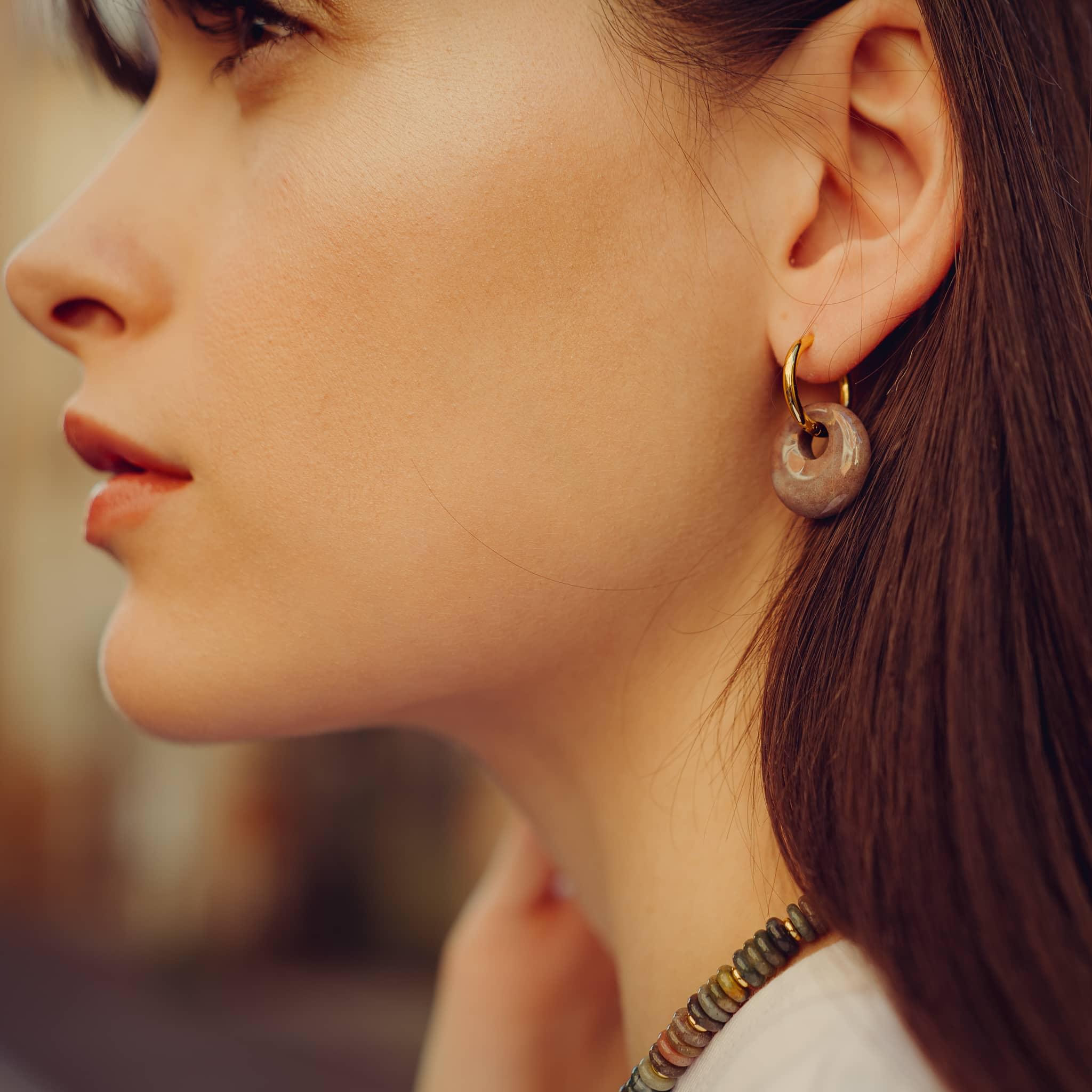 Voir la diapositive 2 : SLOYA Boucles d'oreilles Blima en pierres Agate Indienne